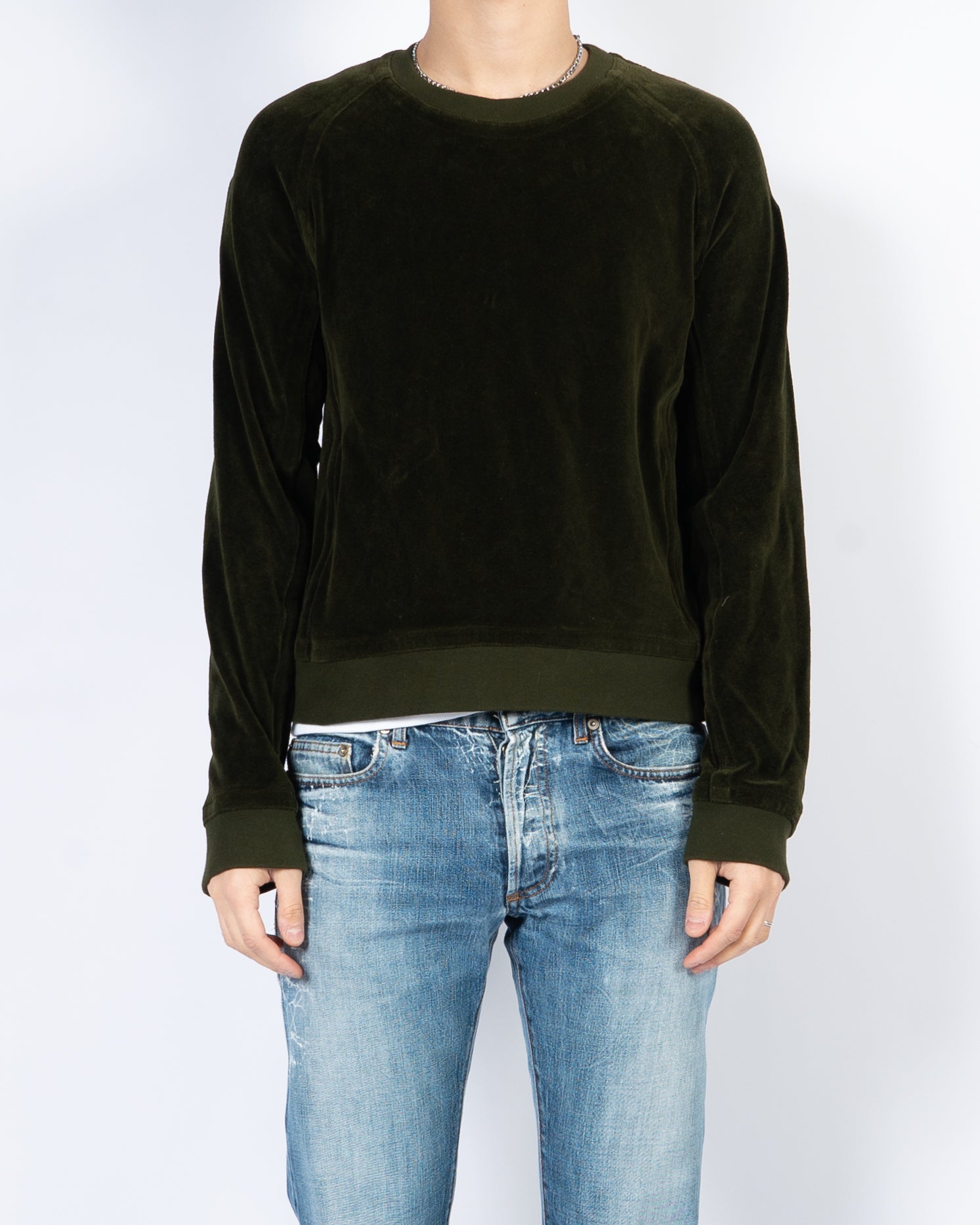 Crew Neck Sweater Green Velvet Sweater FW20 Cropped Green Velvet