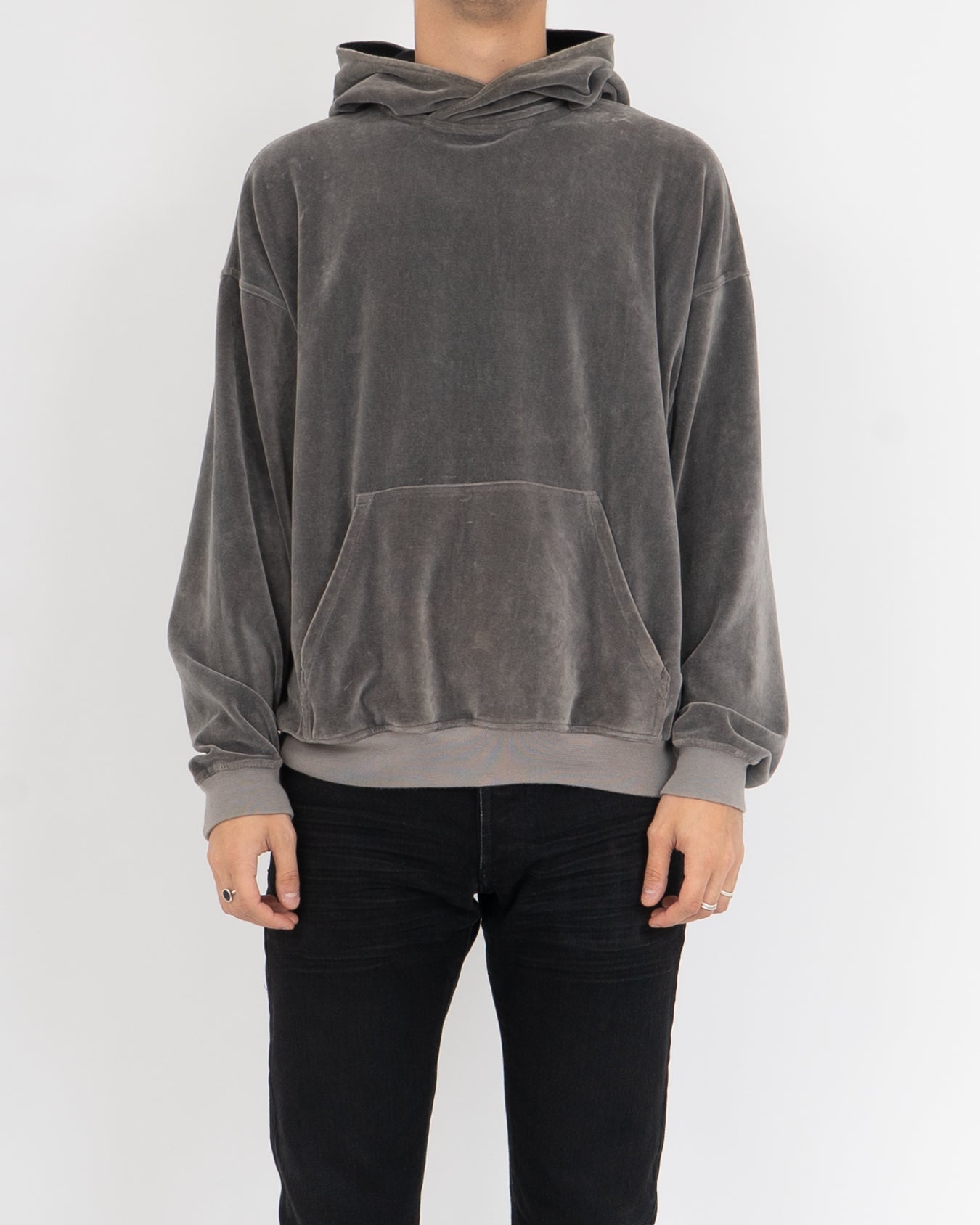 SS19 Dark Grey Velvet Hoodie – Backyardarchive
