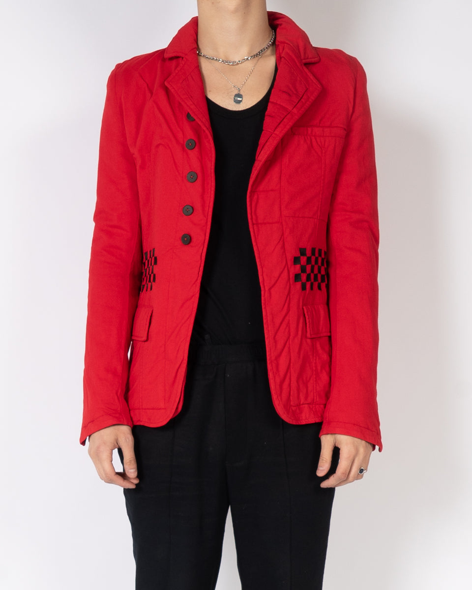 FW19 Red Embroidered Checkered Jersey Jacket – Backyardarchive