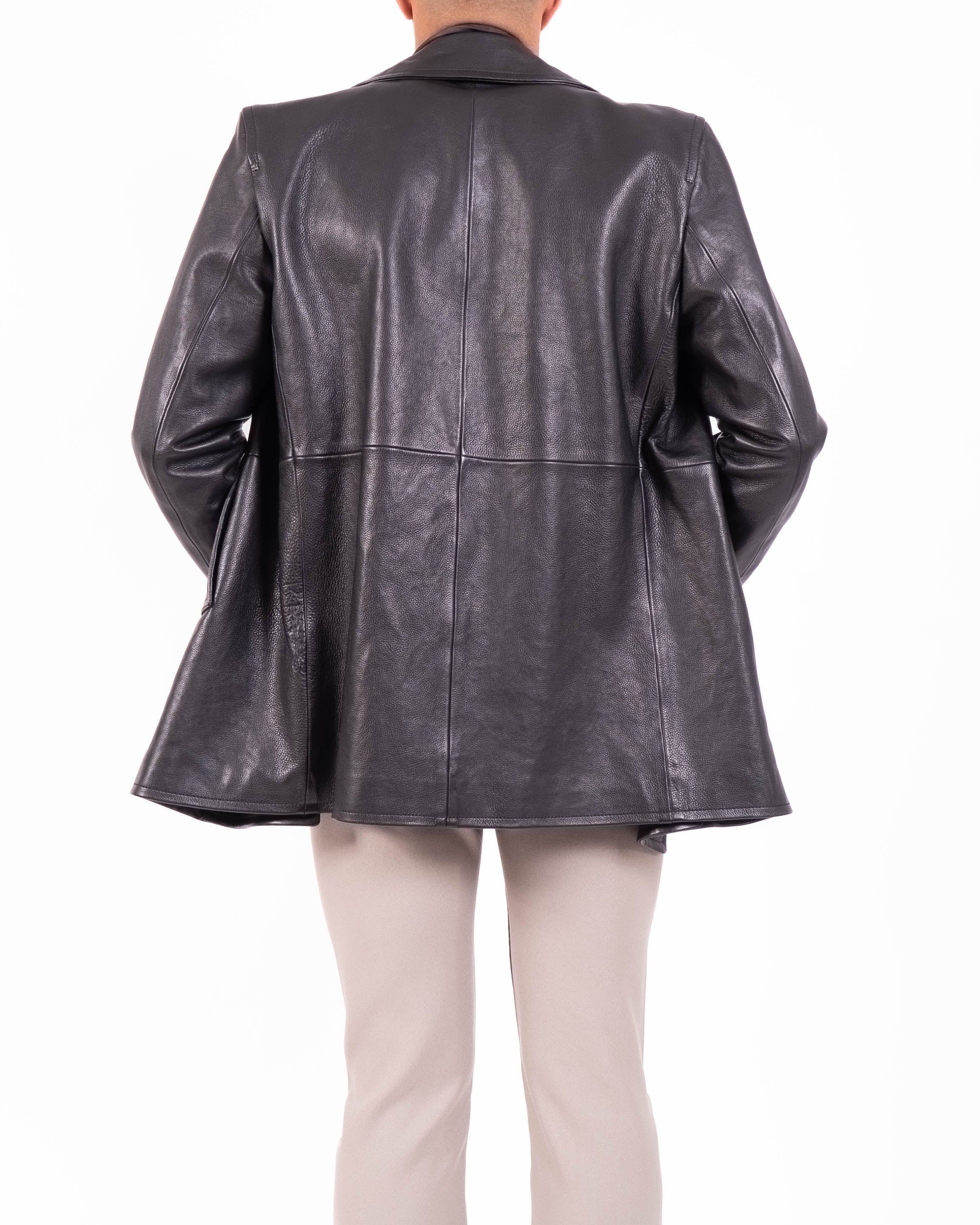 FW17 Double Breasted Coat in Black Textured Leather