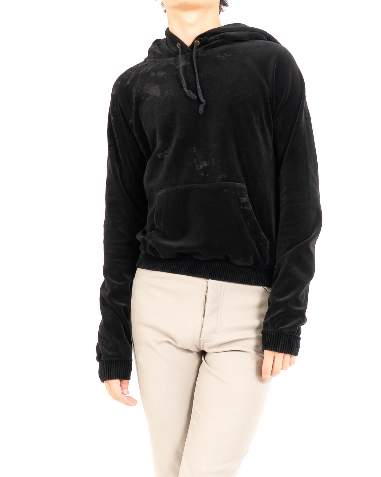 FW18 Distressed Hoodie in Black Velvet