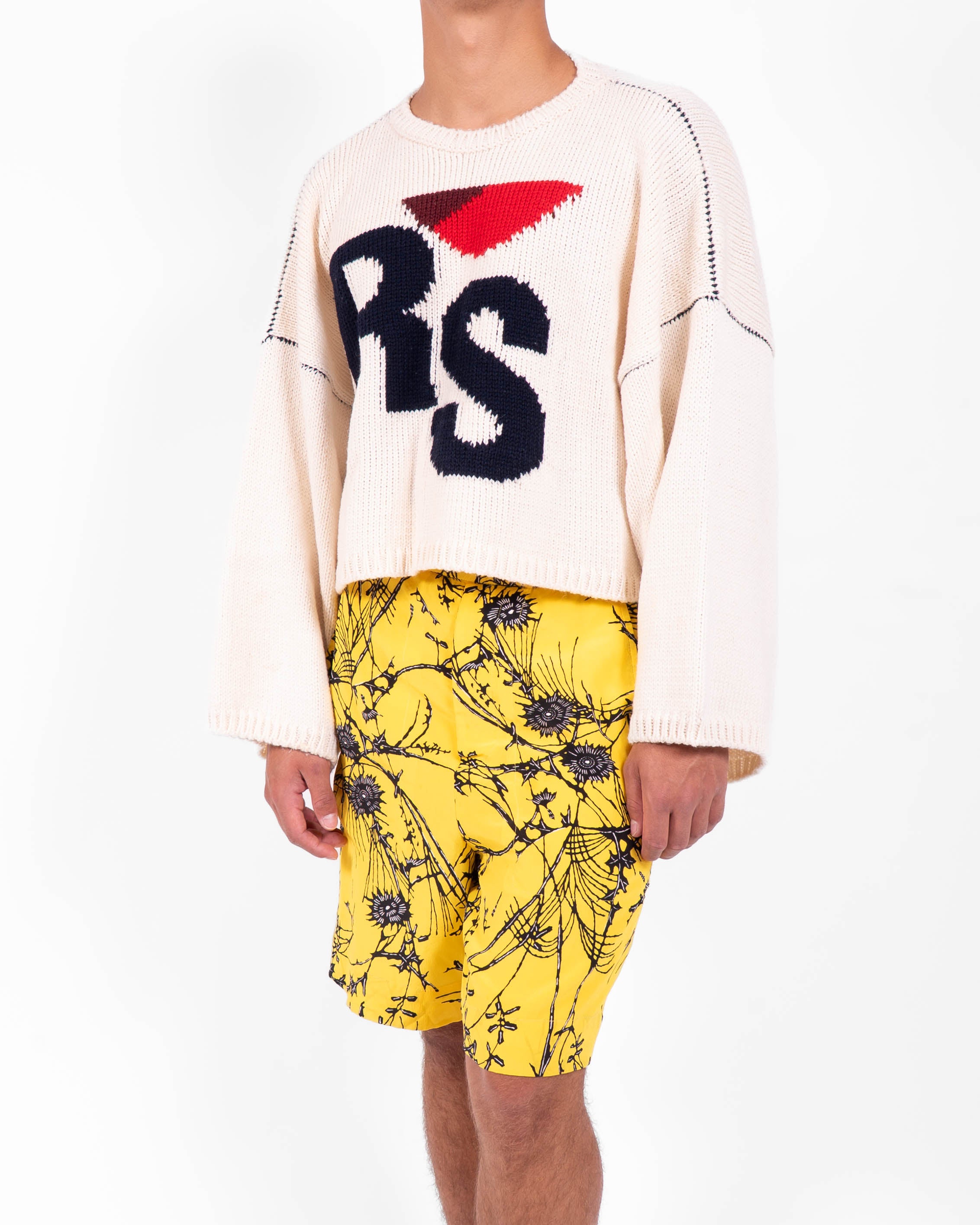 FW19 Cropped Intarsia Logo Sweater in Wool Knit