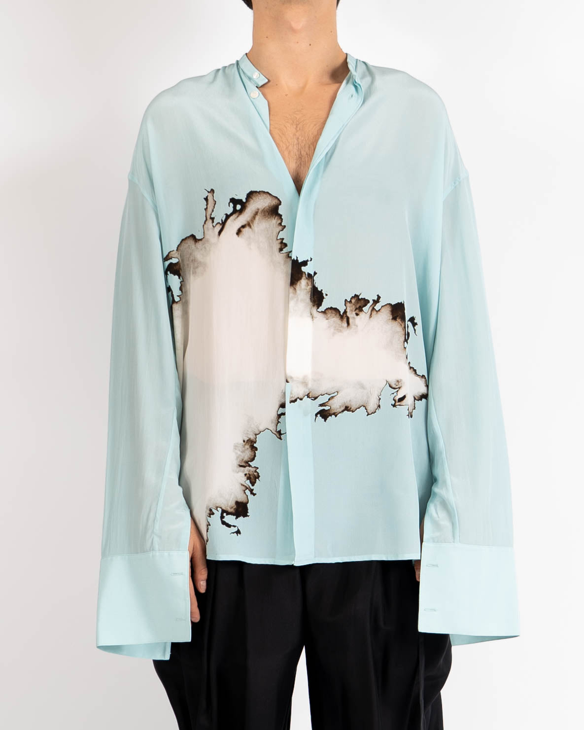 SS17 Light Blue Bleached Oversized Mandarin Silk Shirt