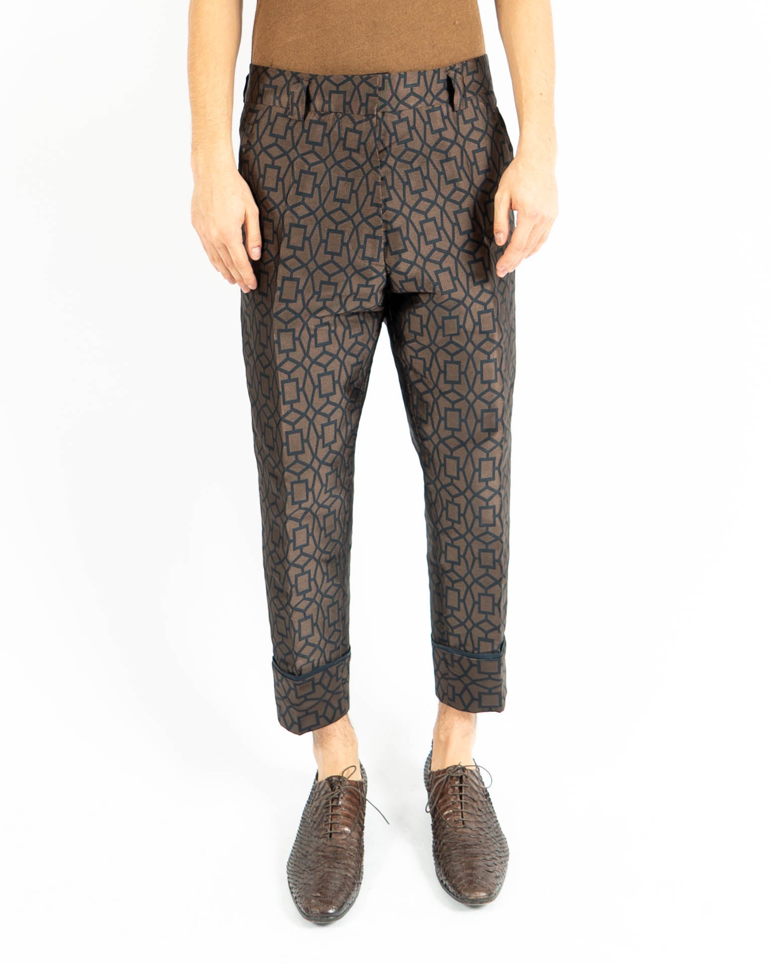 SS13 Brown Geometric Jacquard Trousers