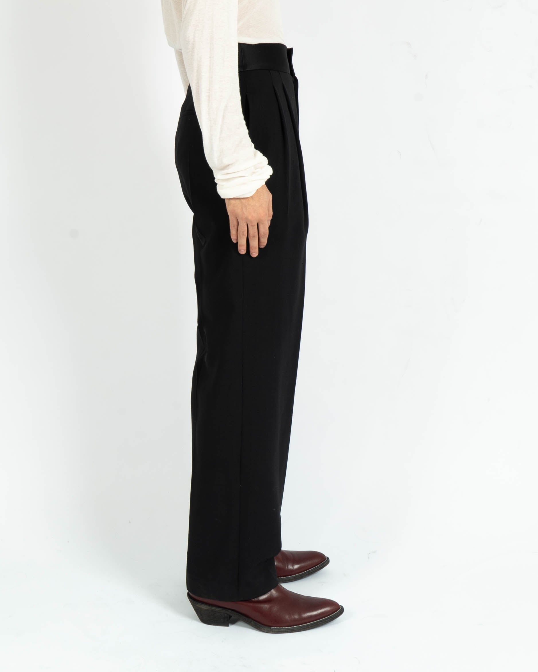 SS18 Satin Waistband Relaxed Black Wool Trousers