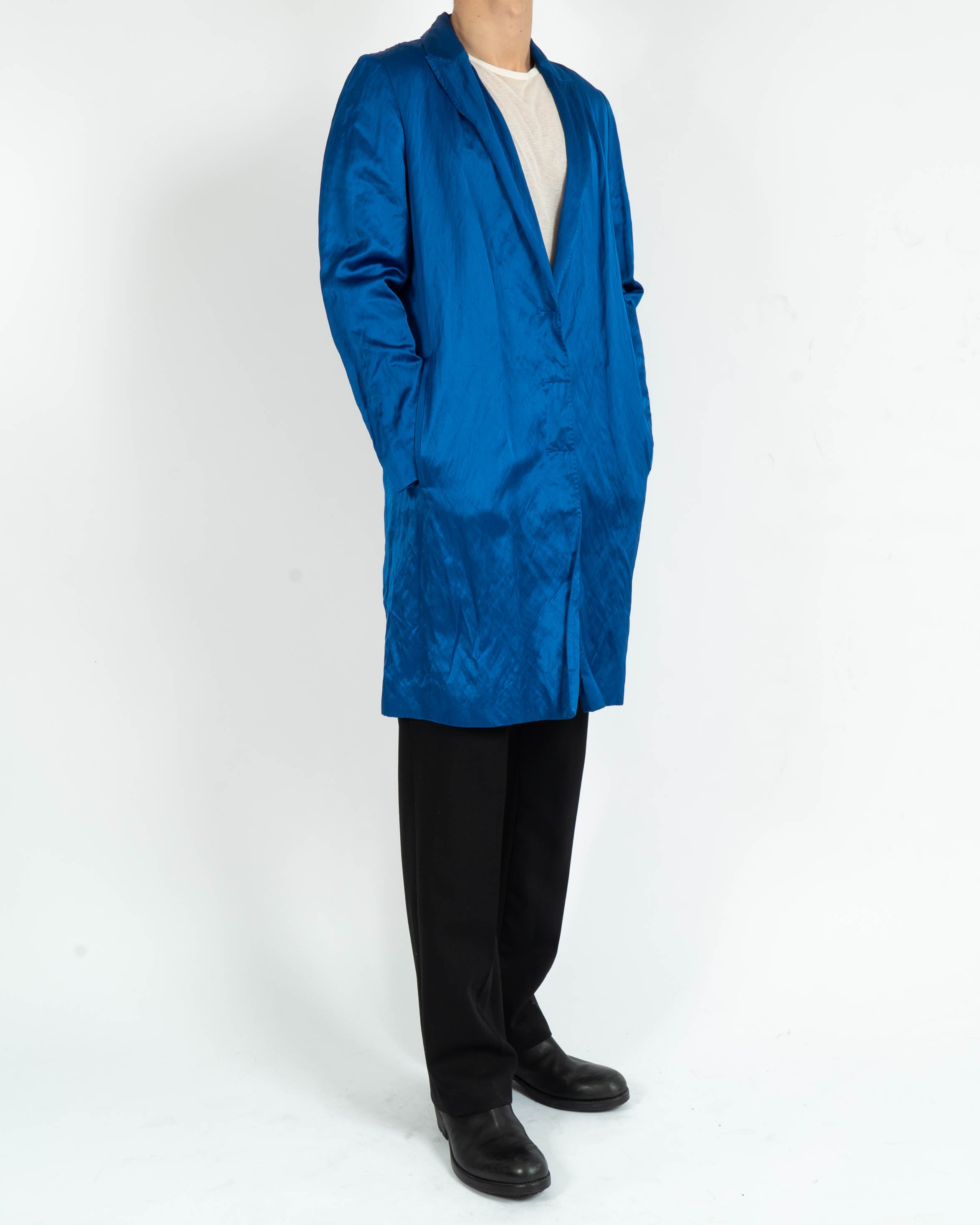 SS18 Blue Satin Overcoat