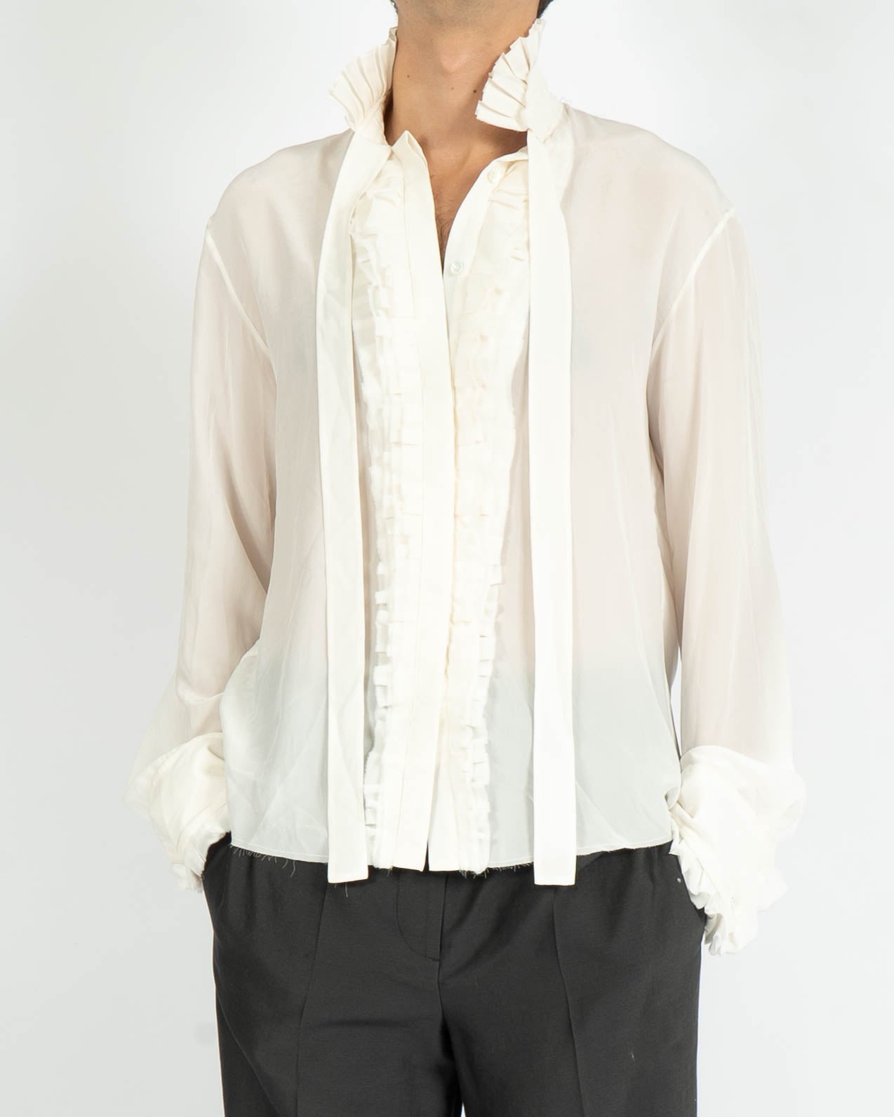 FW18 Sophora White Ruffle Silk Shirt