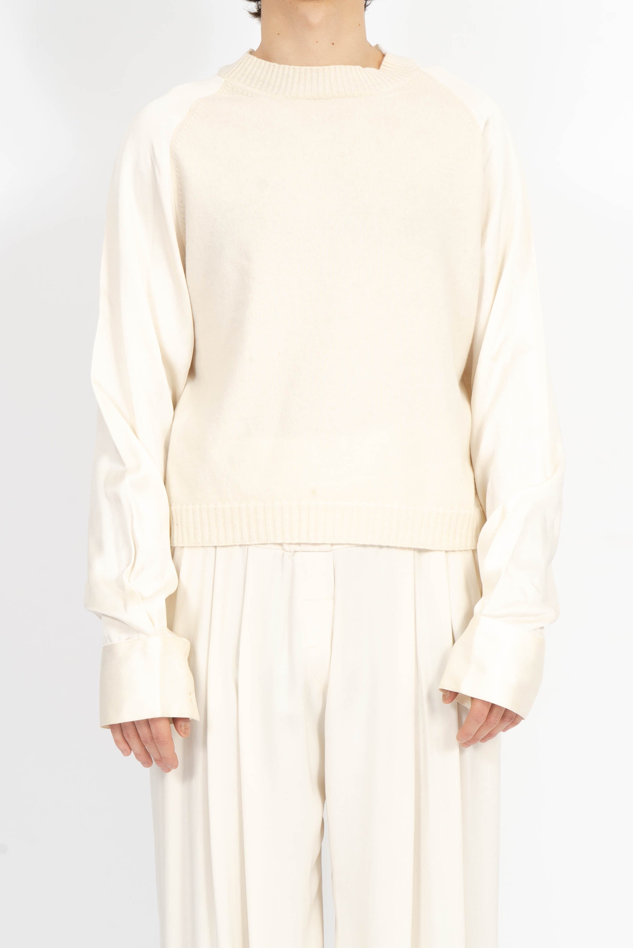SS18 Knit with Satin Sleeves Ivory