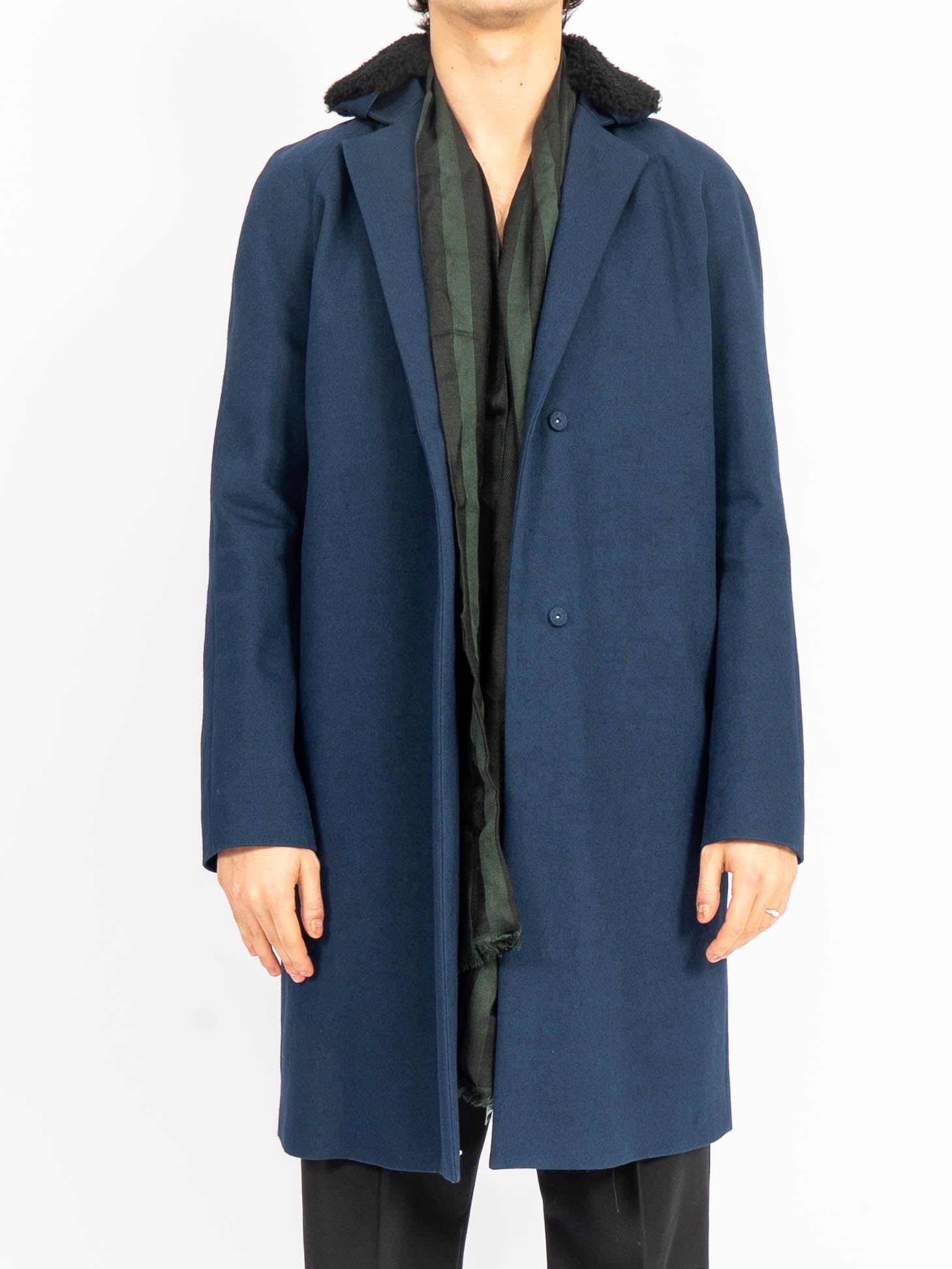 FW17 Cotton Workwear Coat with Shearling Collar Blue