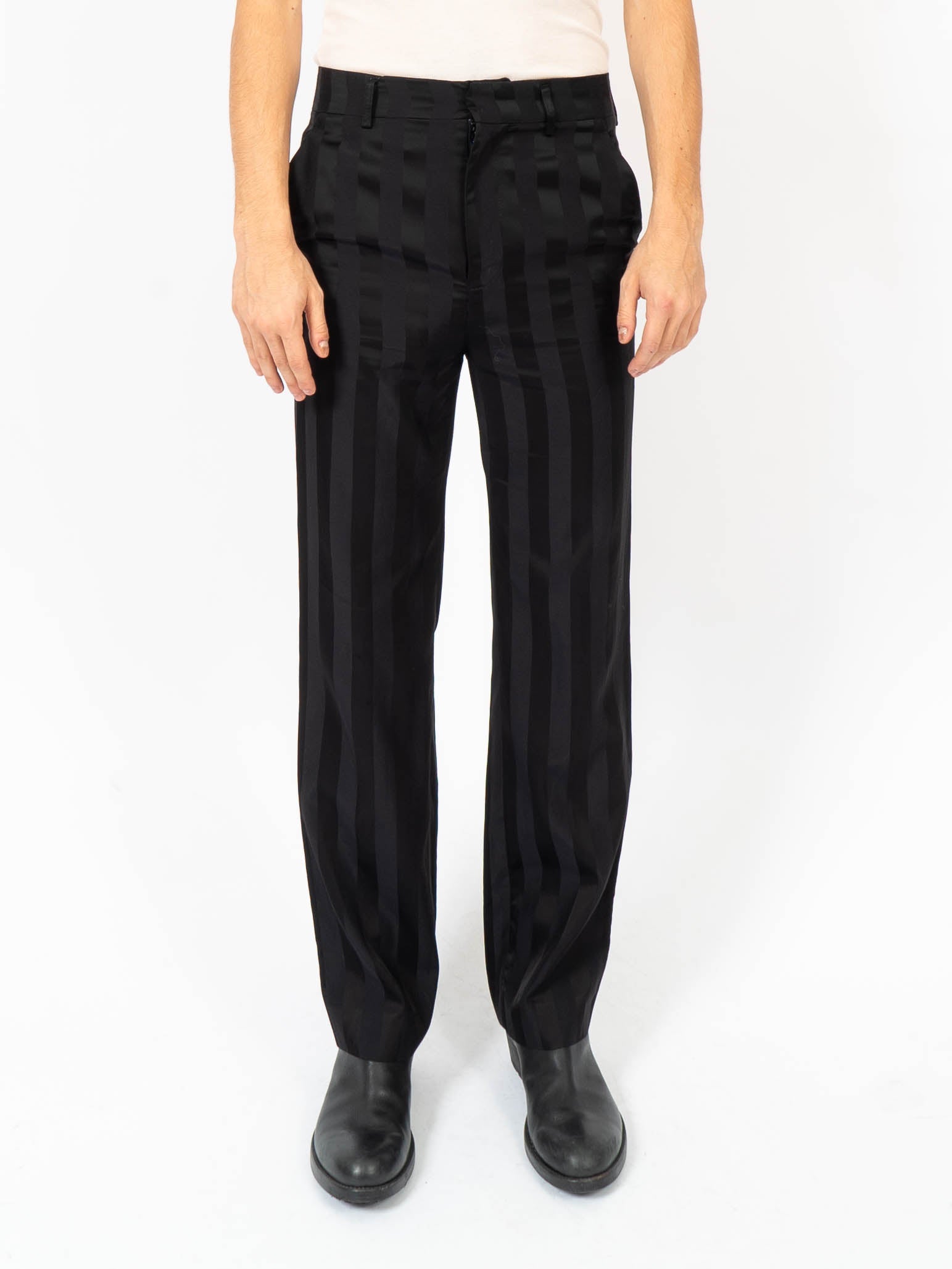 SS14 Black Striped Silk Trousers