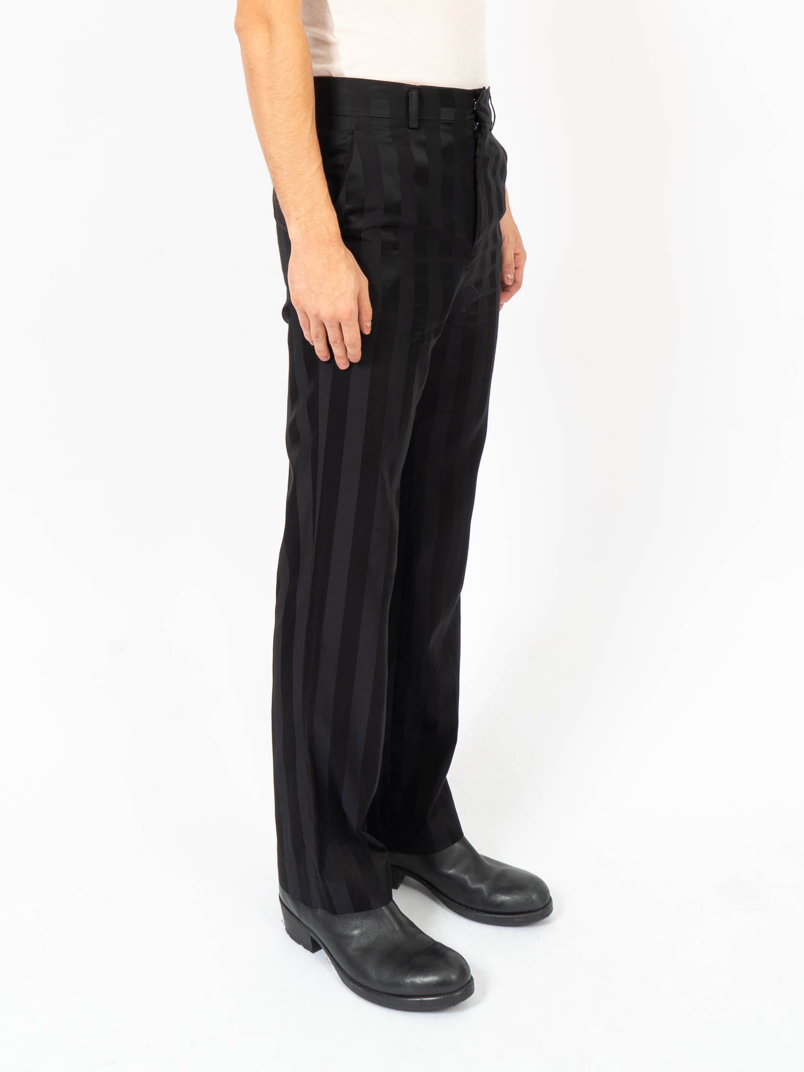 SS14 Black Striped Silk Trousers