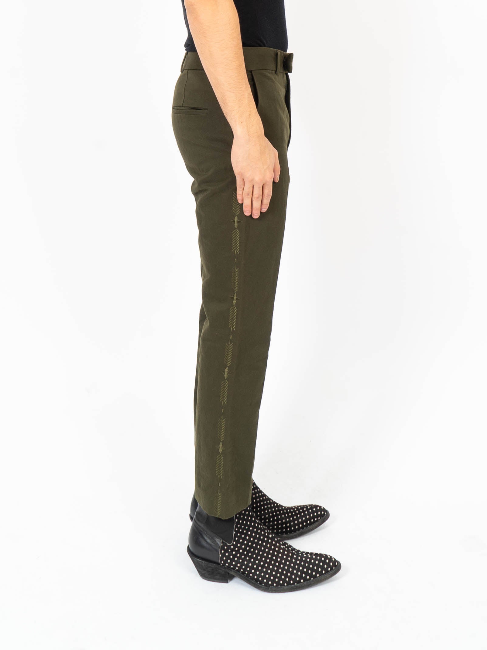 SS20 Green Cotton Embroidered Trousers