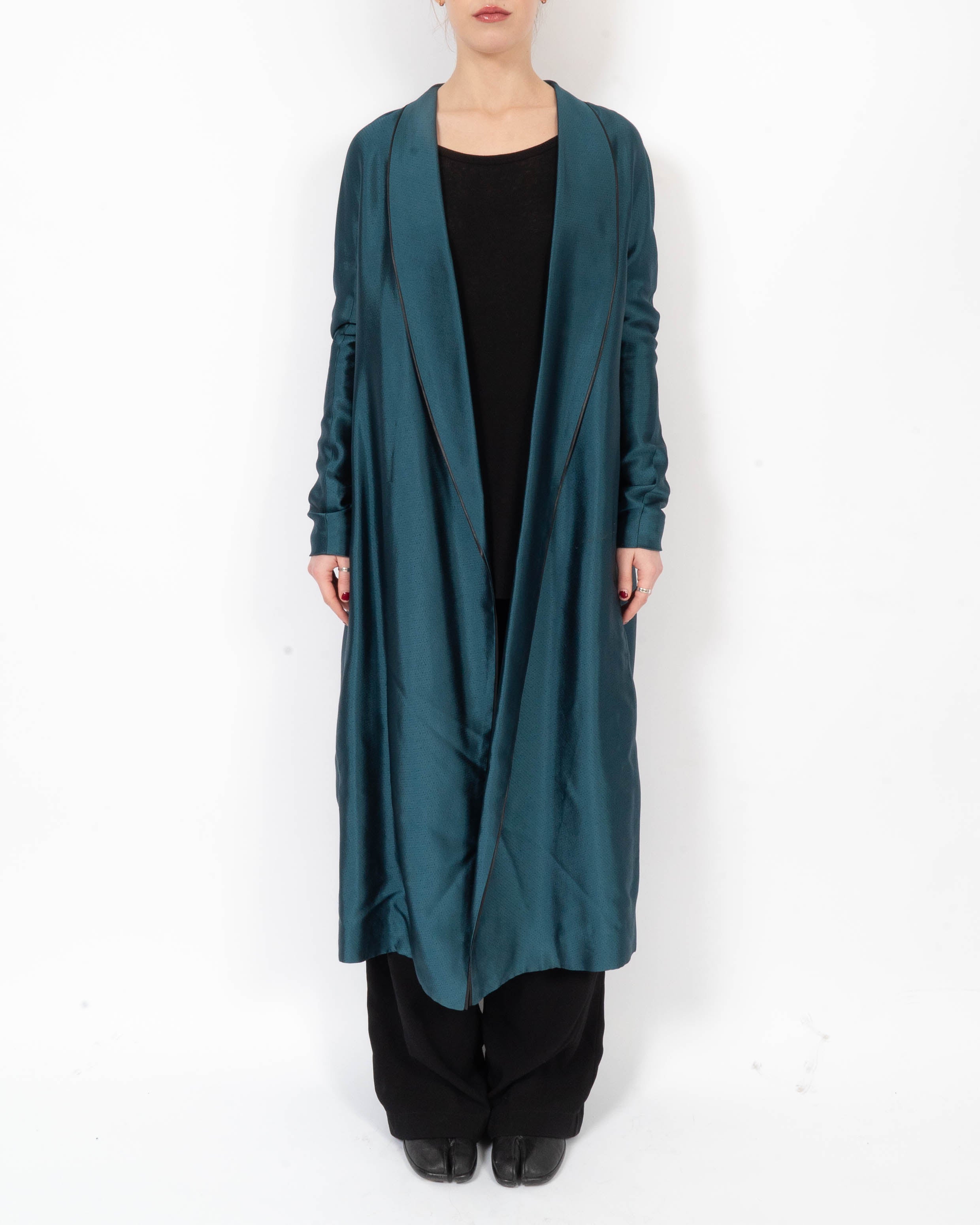 FW11 Unstructured Long-Coat in Blue Textured Viscose