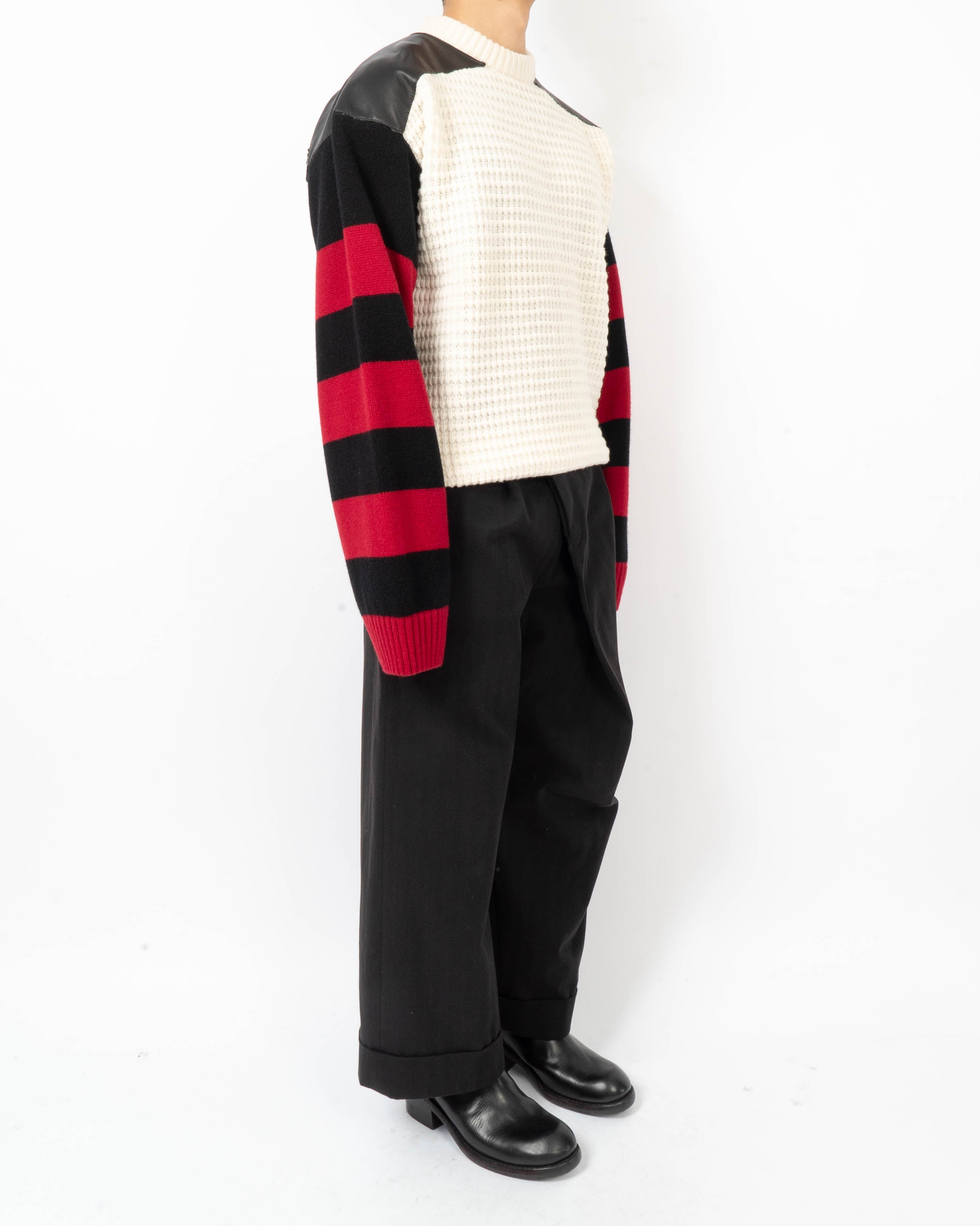 FW19 Knit & Leather Striped Sweater