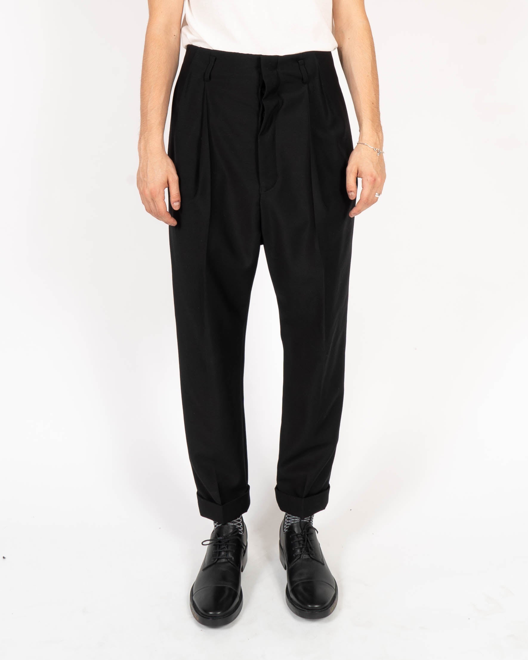 FW17 High Waisted Pleated Trousers in Black Wool