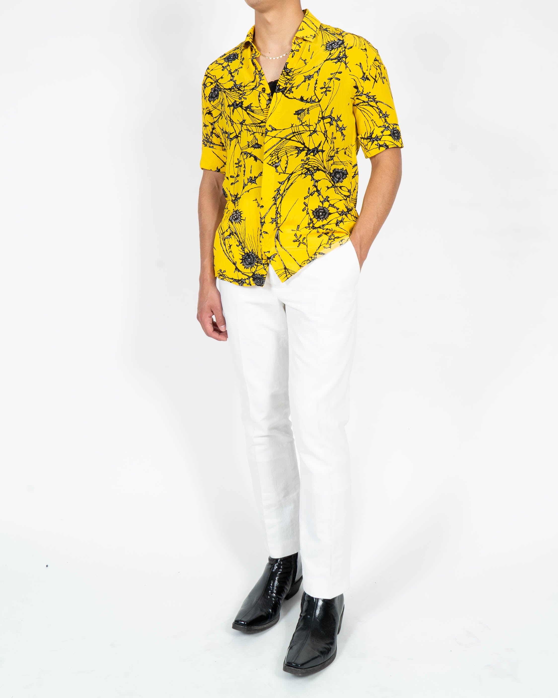 SS17 Yellow Floral Silk Shortsleeve Shirt