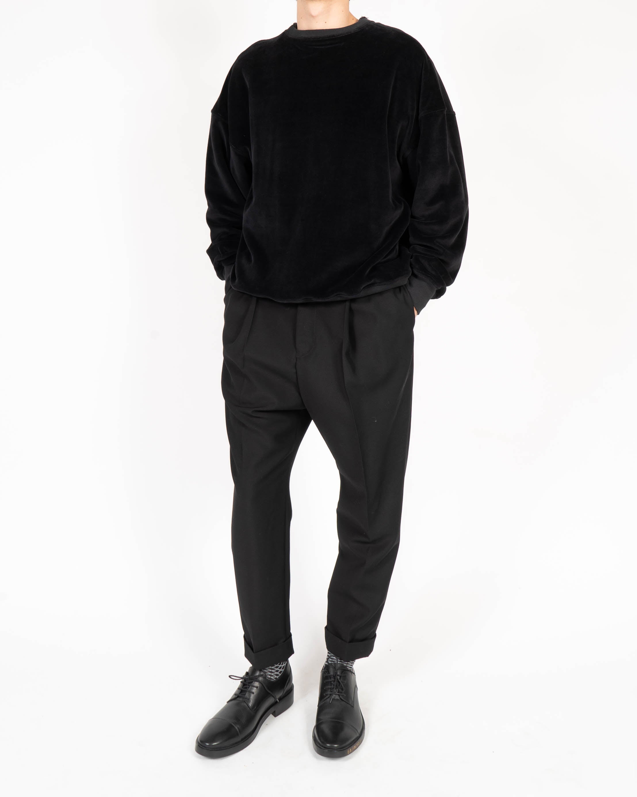 FW14 Double Layer  Sweatshirt in Black Velvet & Cotton