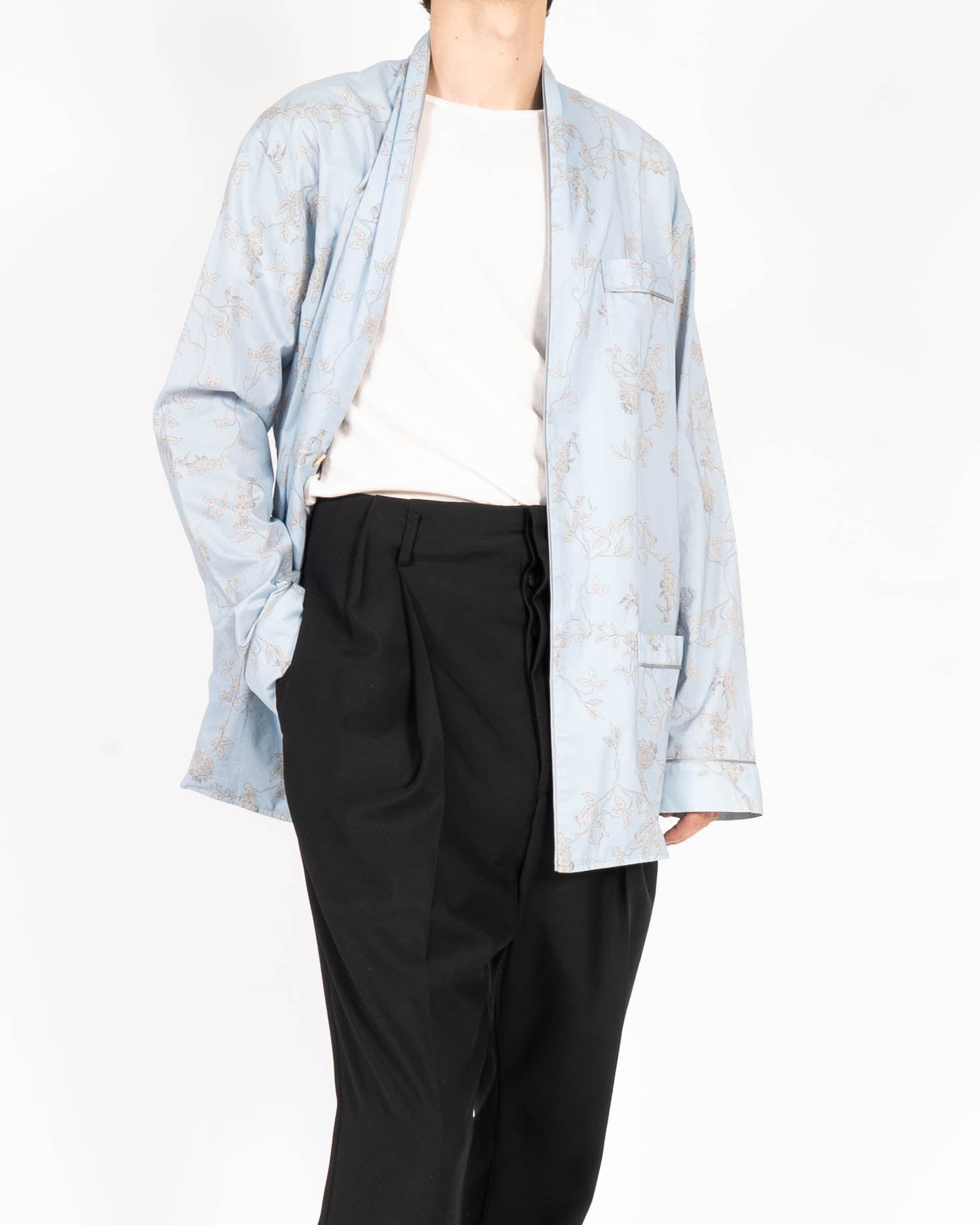 SS15 Floral Pyjama Shirt in blue Cotton