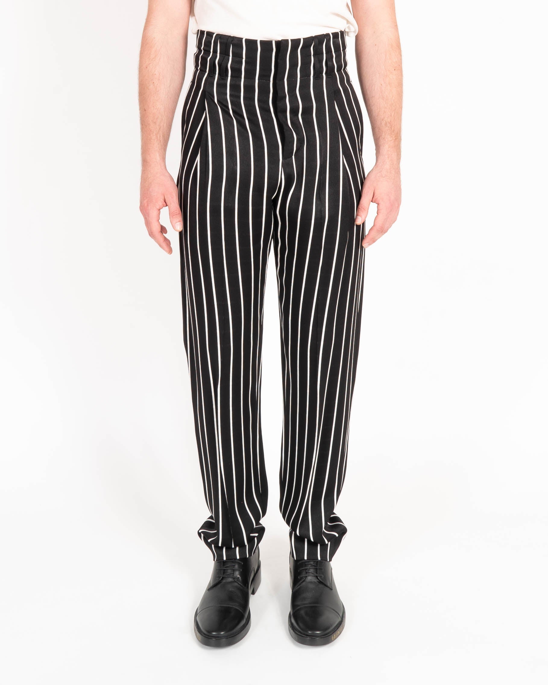 SS18 High-Waisted Striped Trousers in Black & White Viscose