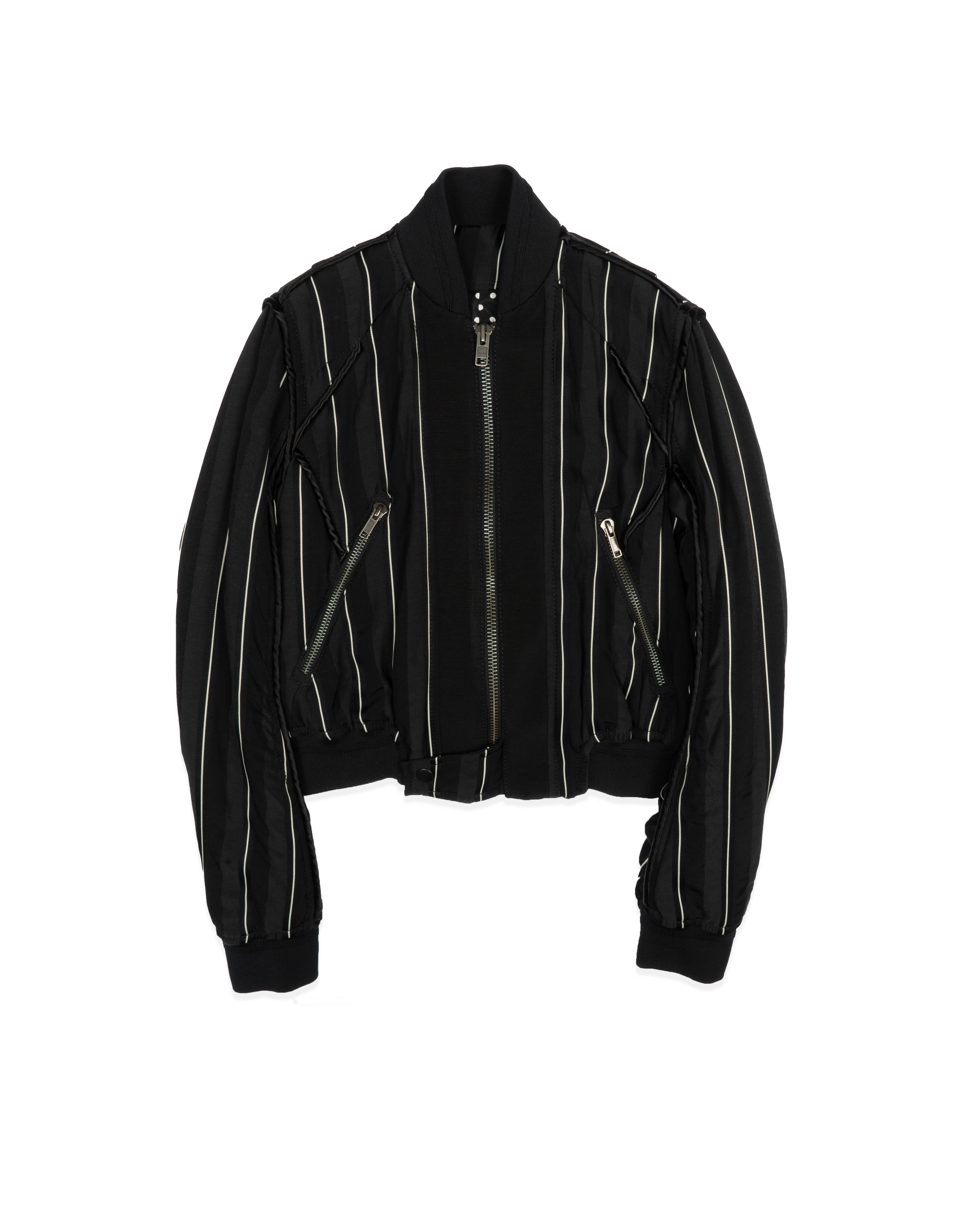 SS18 Striped Bomber Jacket in Black & White Viscose