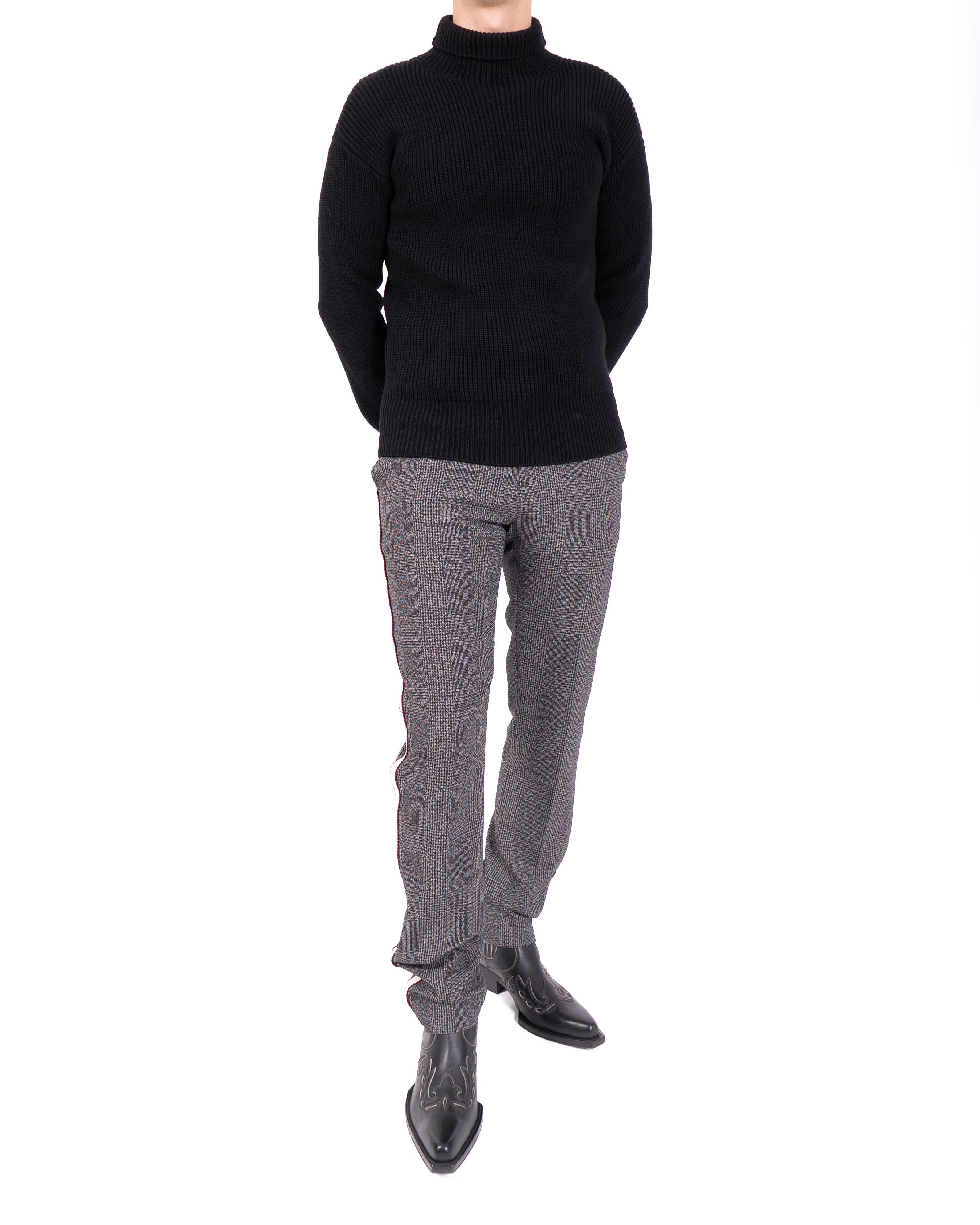 Tom Ford Era Chunky Knit Turtle Neck in Black Wool
