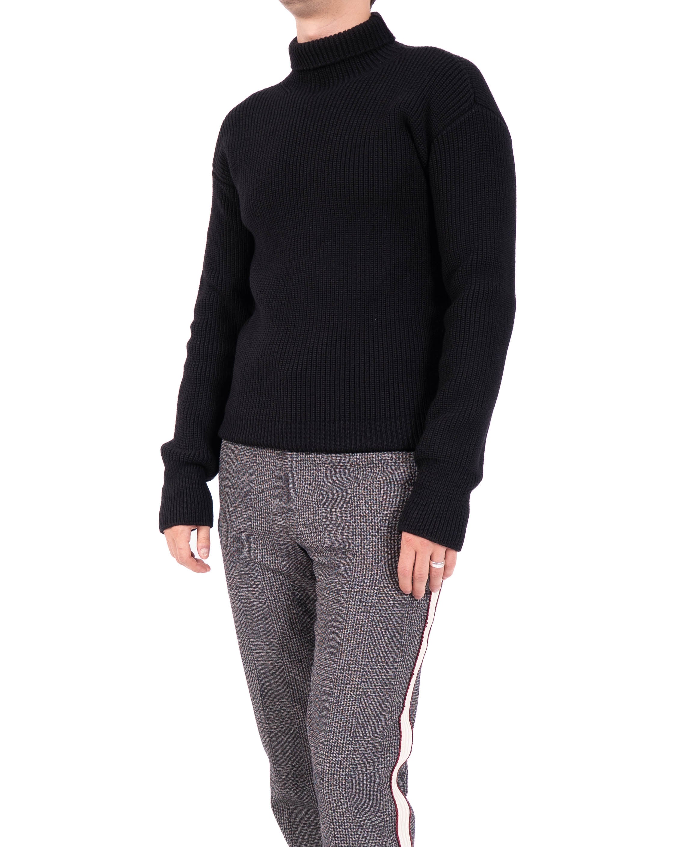 Tom Ford Era Chunky Knit Turtle Neck in Black Wool