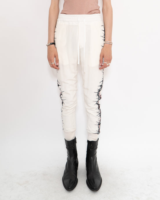 SS19 White Embroidered Silk Jogger