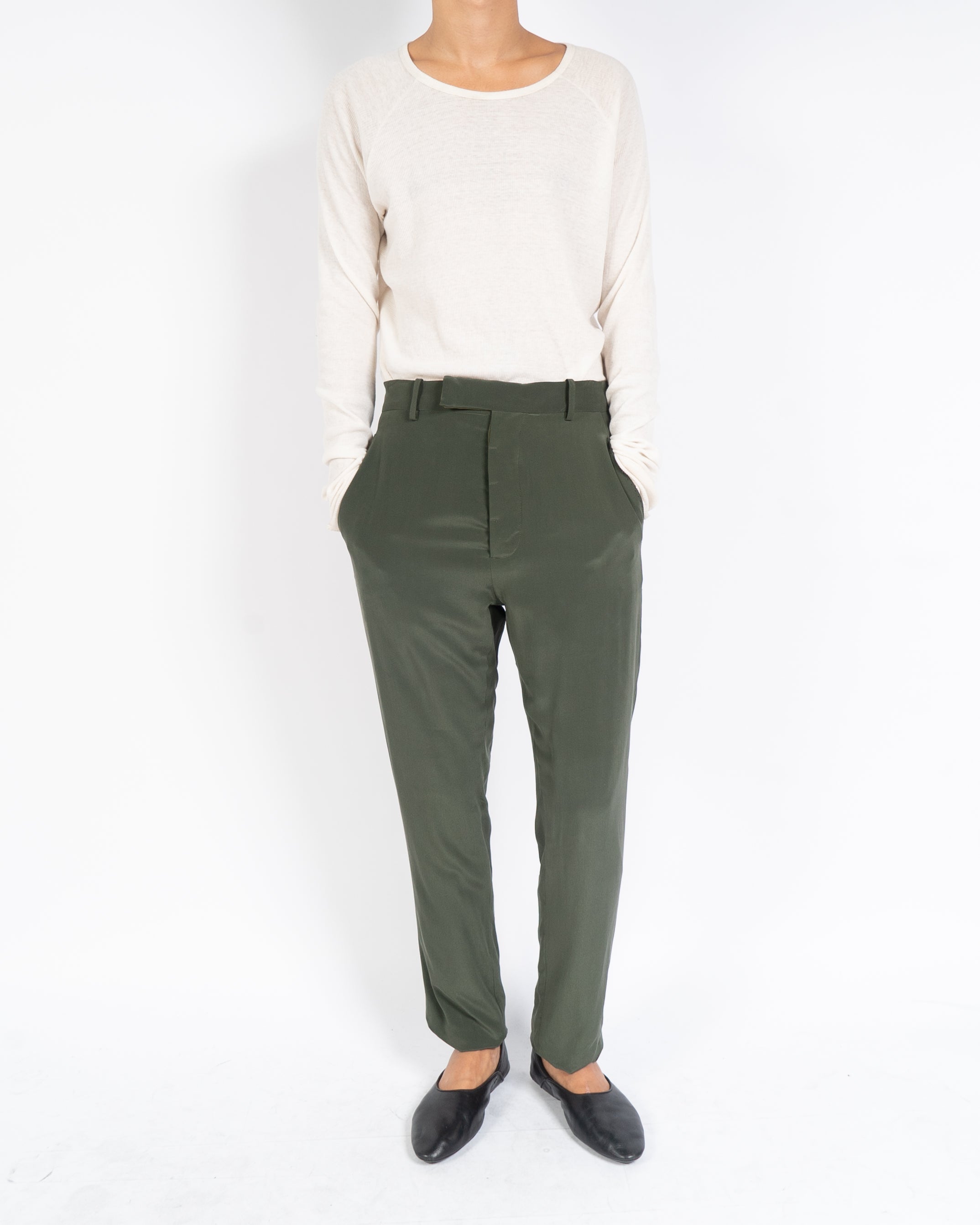 SS18 Khaki Casual Silk Trousers Sample