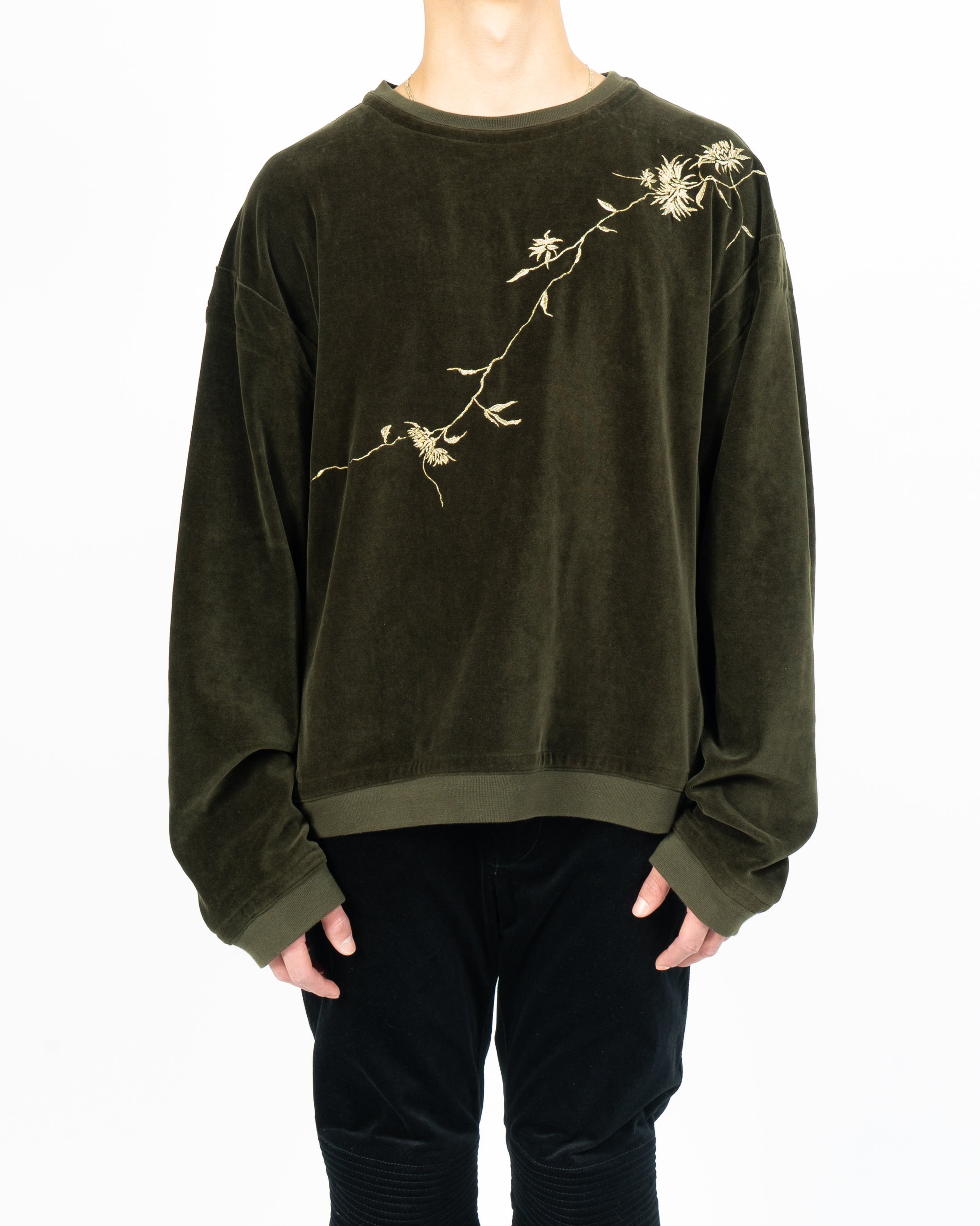 FW18 Embroidered Floral Sweater in Olive Velvet