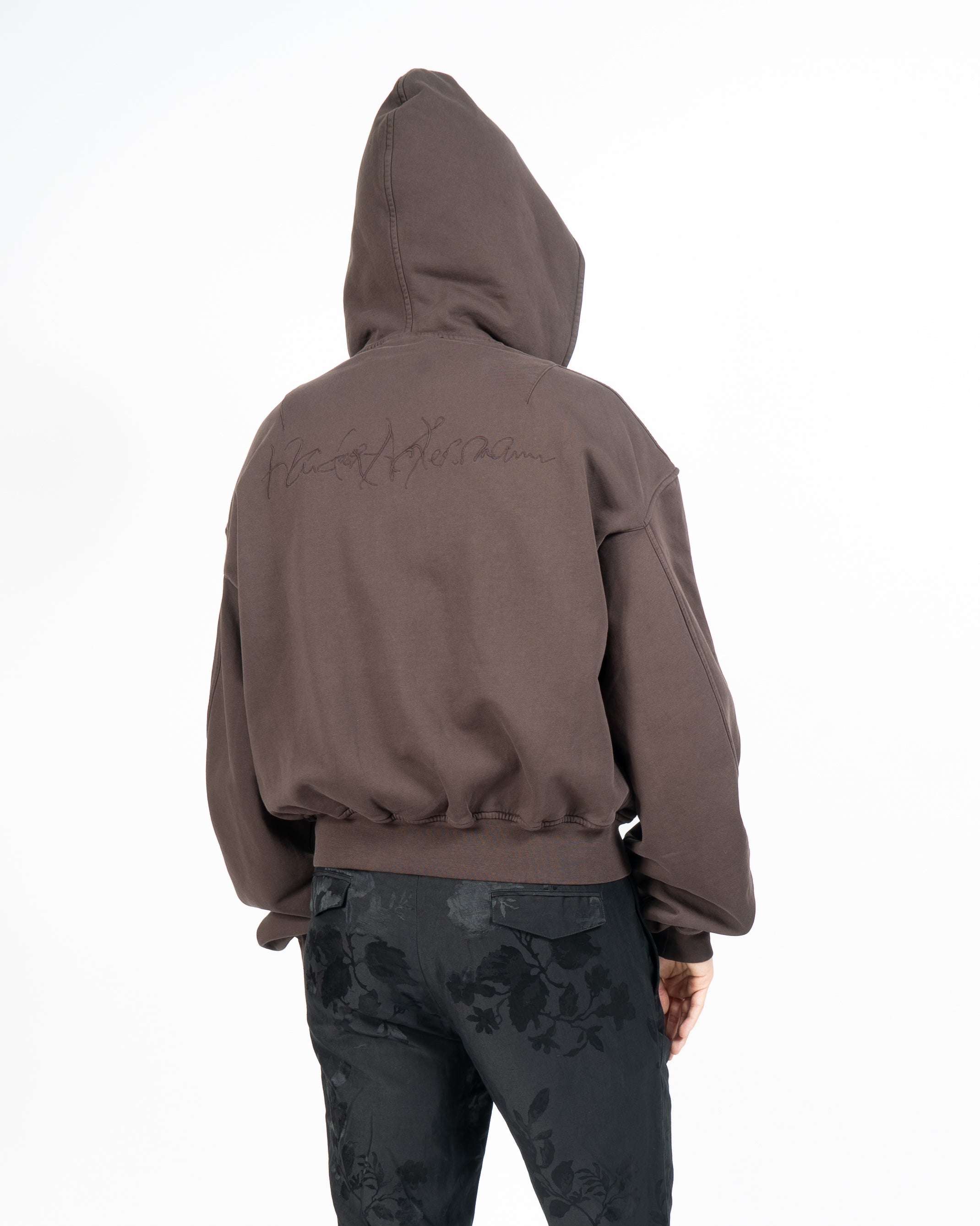 SS21 Cropped Signature  Zip-Hoodie in Brown Cotton