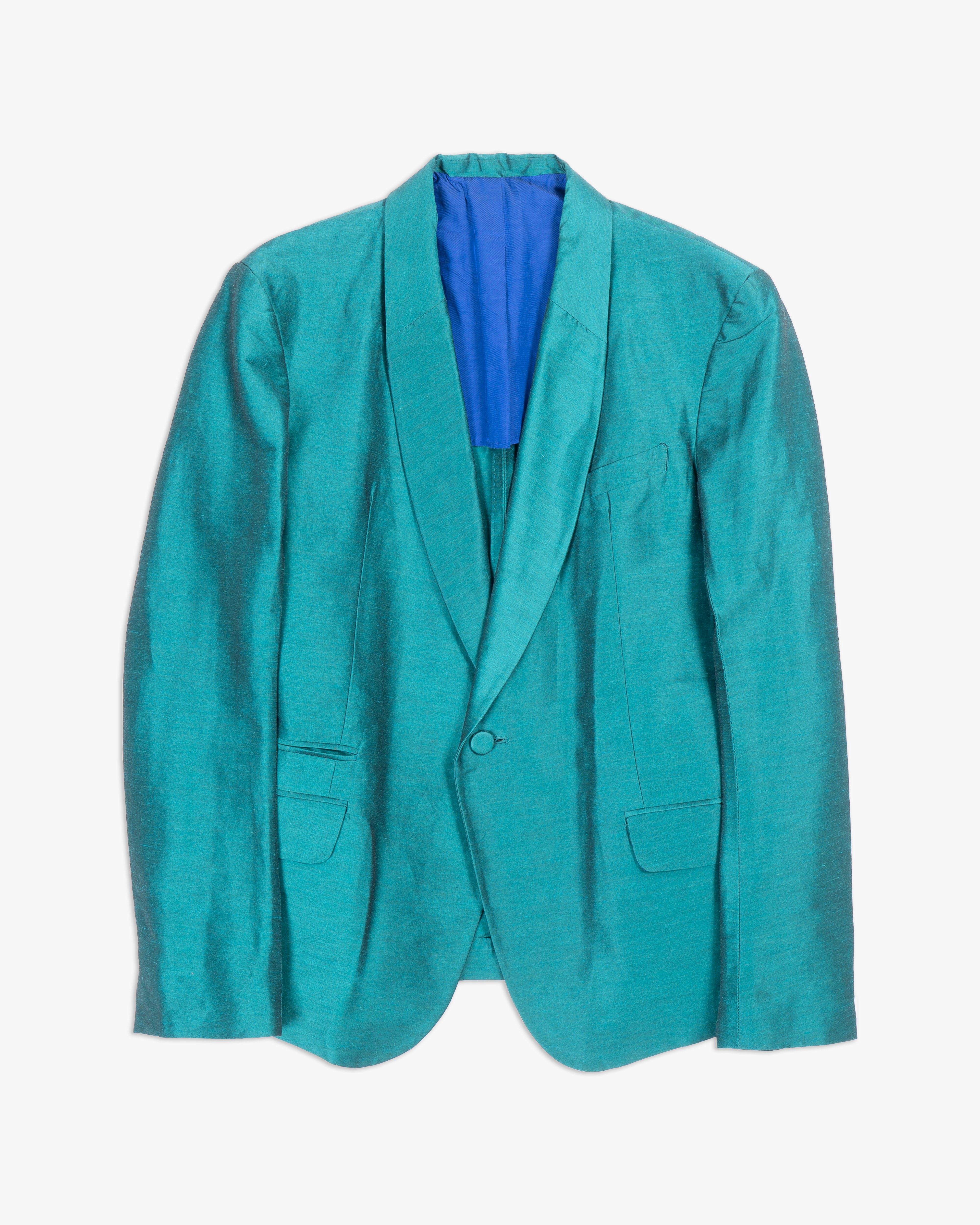 SS17 Classic Shawl Collar Blazer in Green Silk