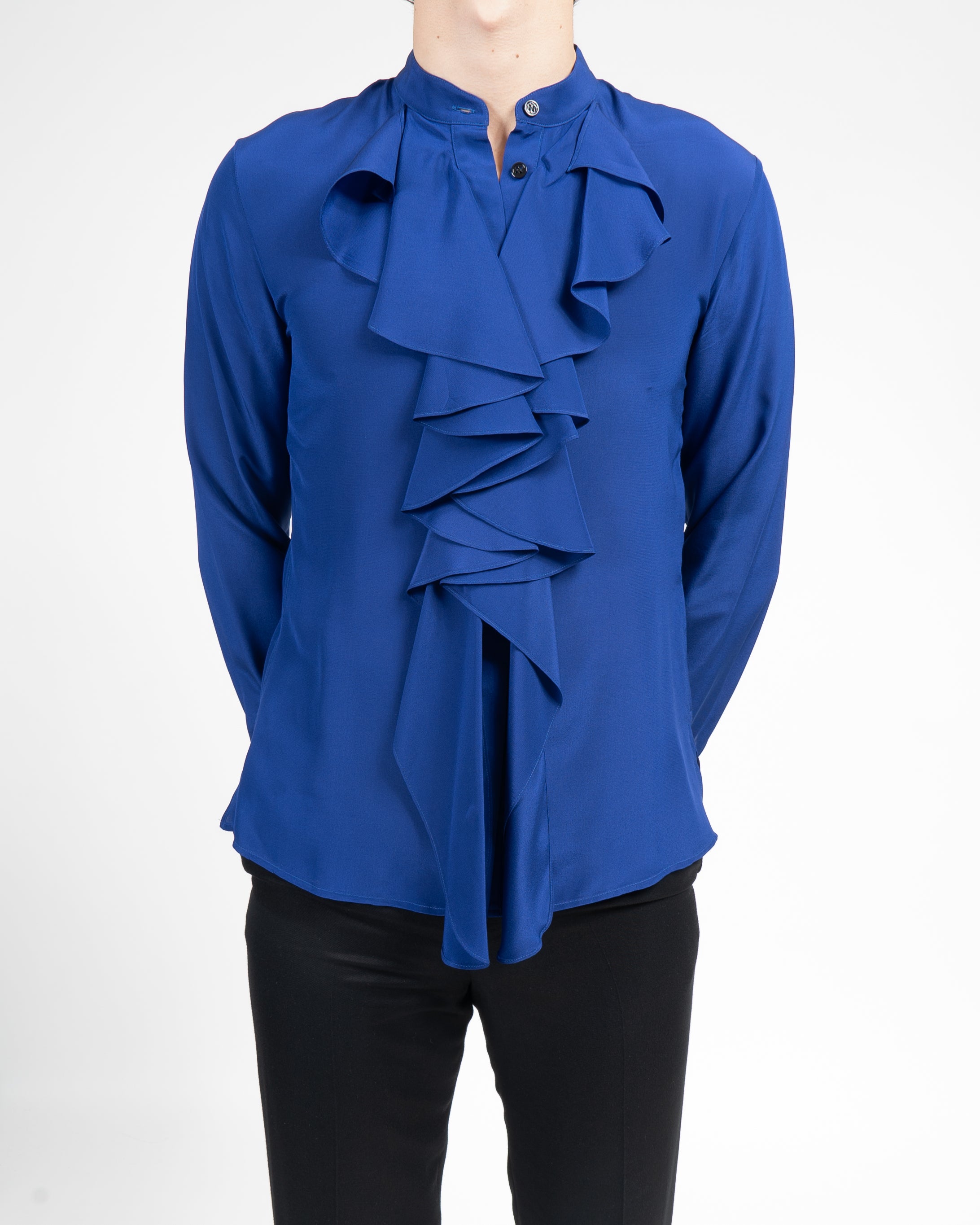 FW20 Rutched Collar Shirt in Blue Silk