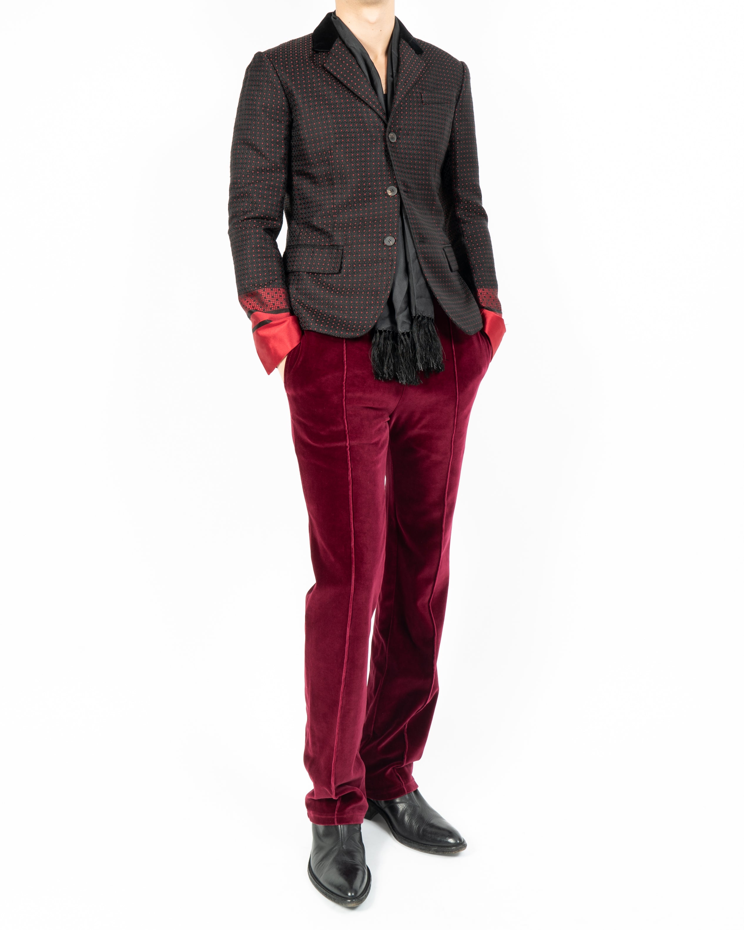 FW20 Pleated Trousers in Red Velvet