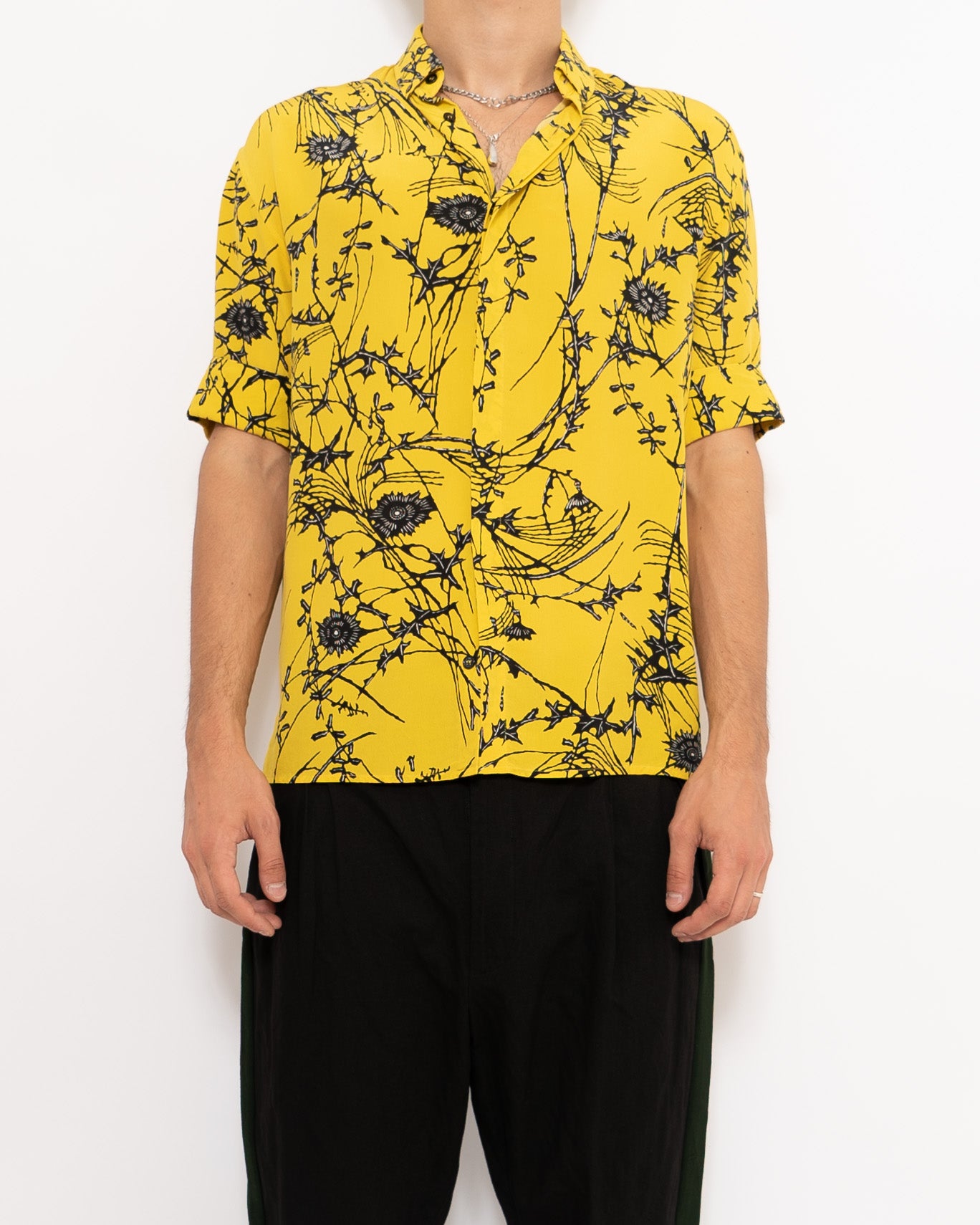 SS17 Yellow Spike Floral Silk Shirt