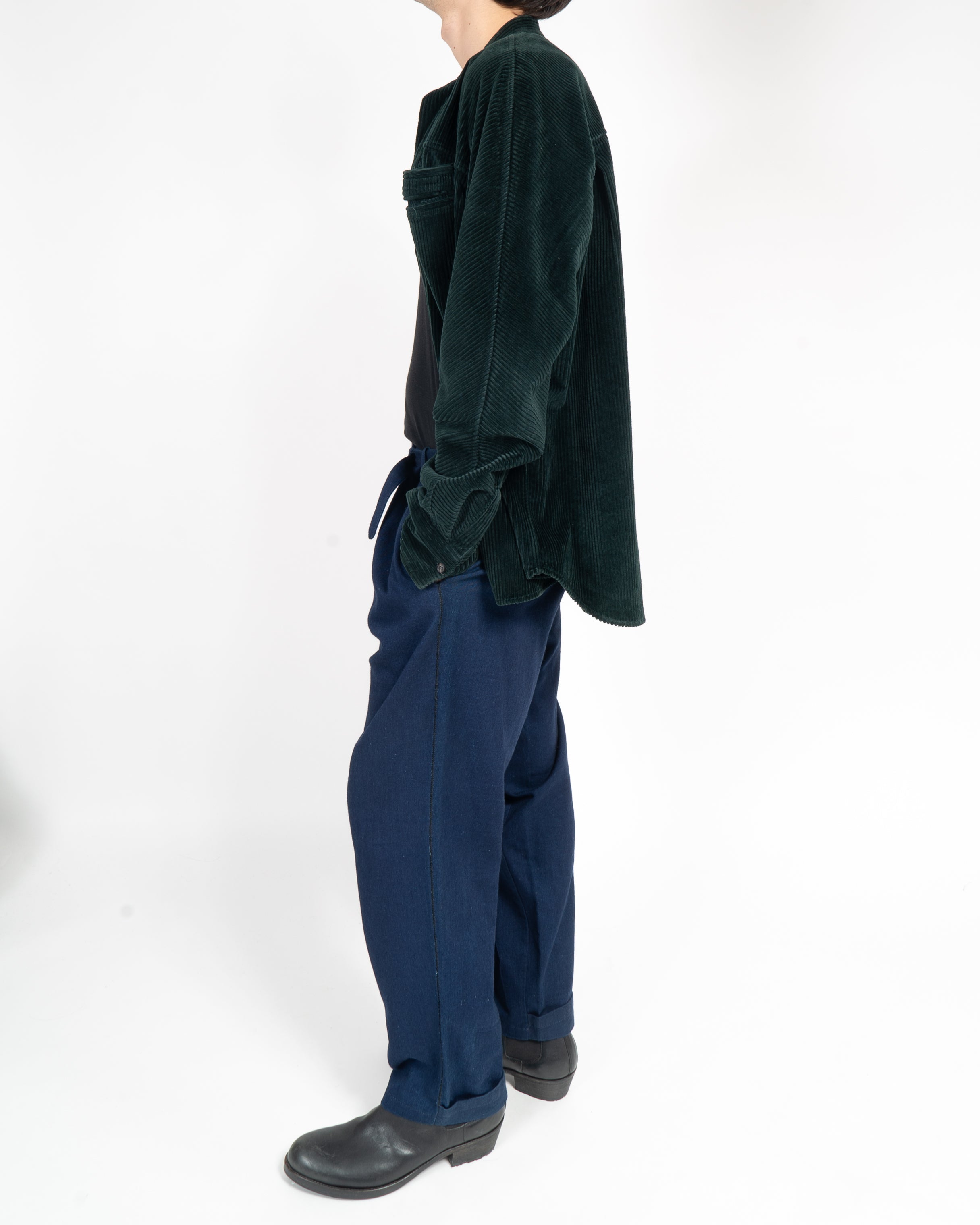 FW15 Oversized Mandarin Shirt in Forrest Green Corduroy