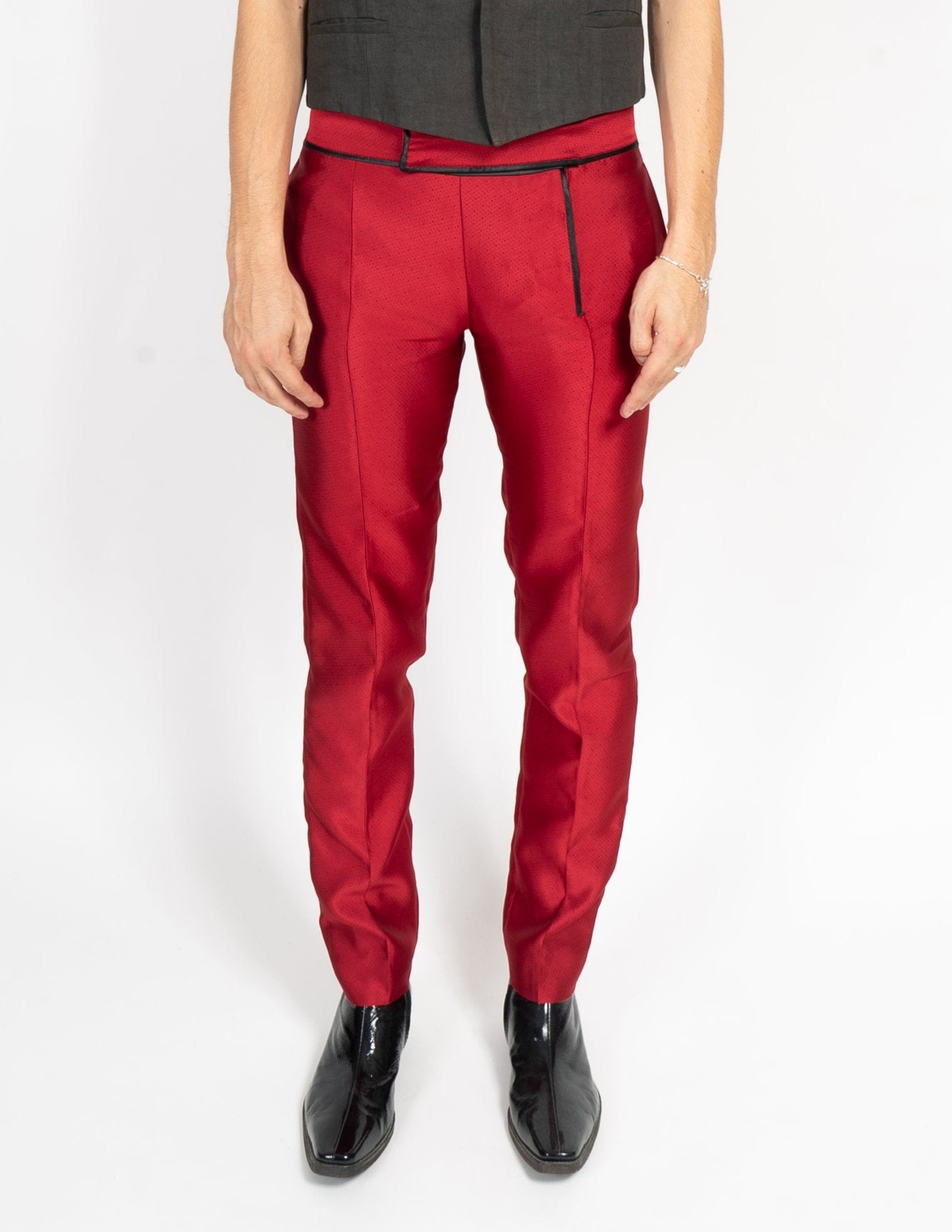 SS18 Slim Trousers in Red Silk Jacquard