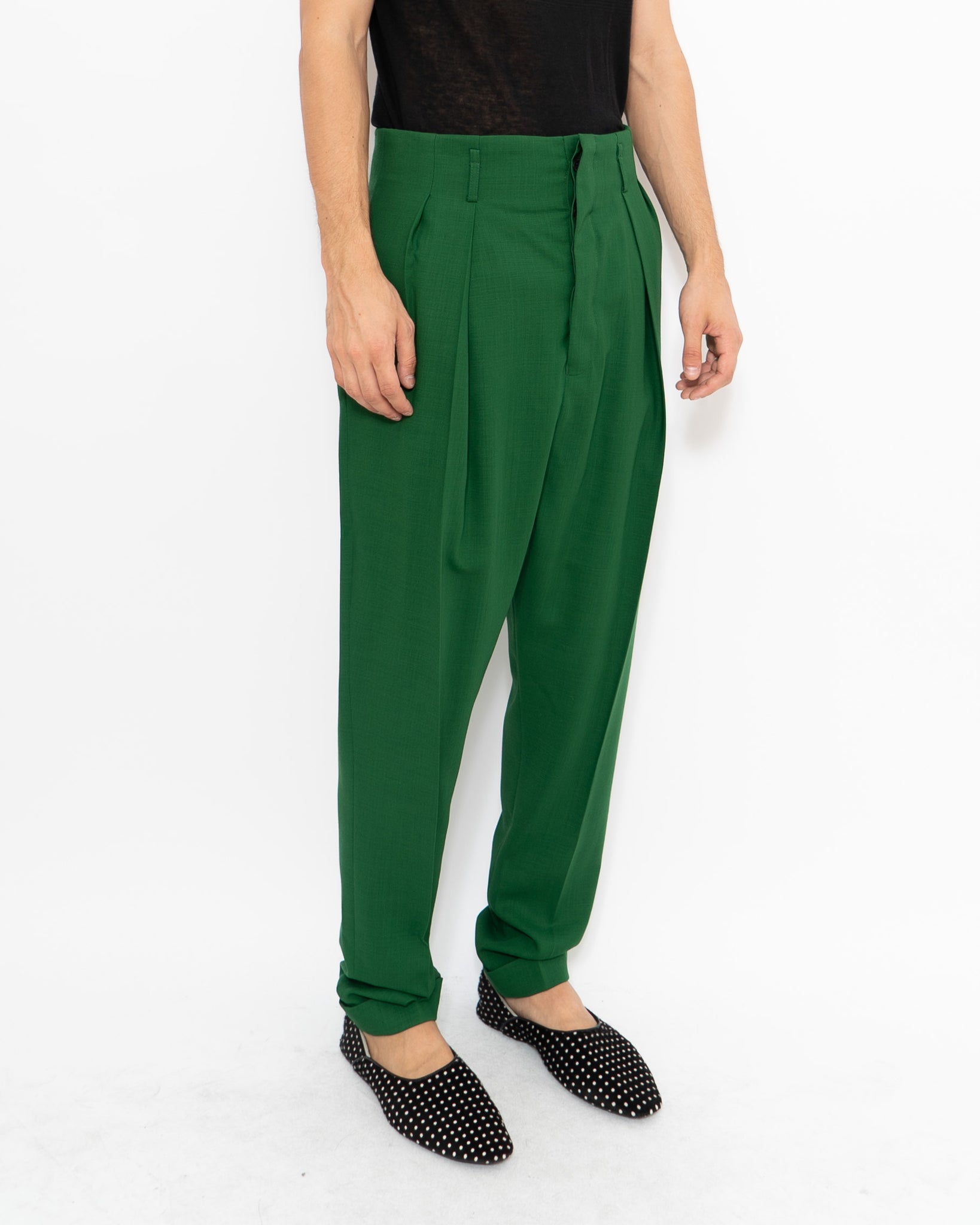 Green wool hot sale trousers