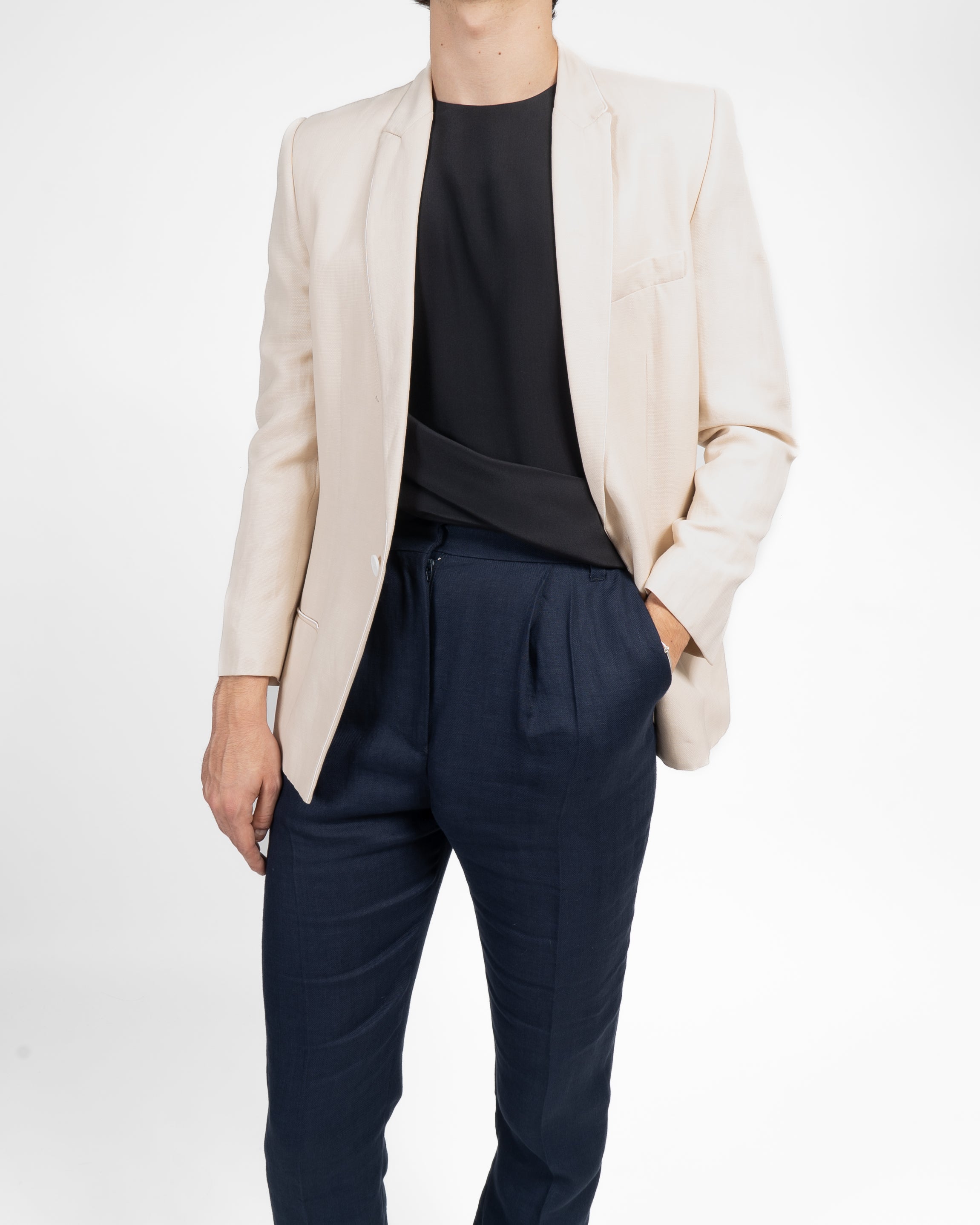 SS16 Cropped Sleeves Blazer in Ivory Viscose