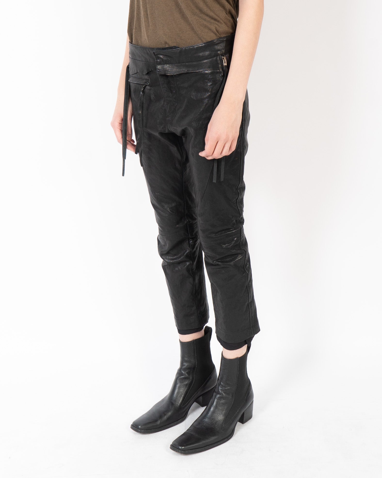 SS16 Distressed Waist Trousers in Black Leather