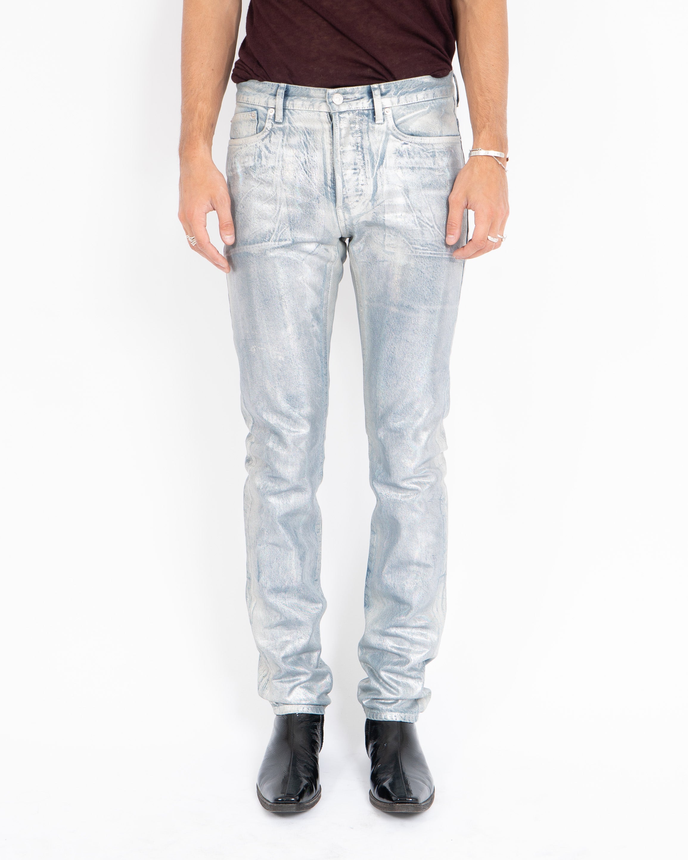 Metallic Silver Waxed Denim