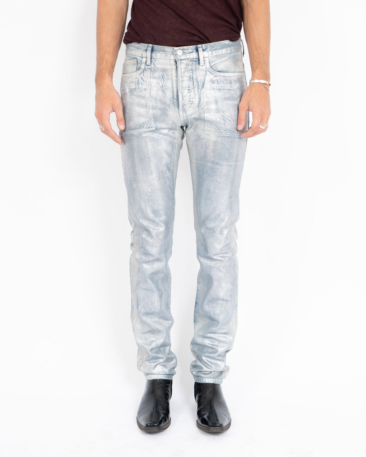Metallic Silver Waxed Denim – Backyardarchive