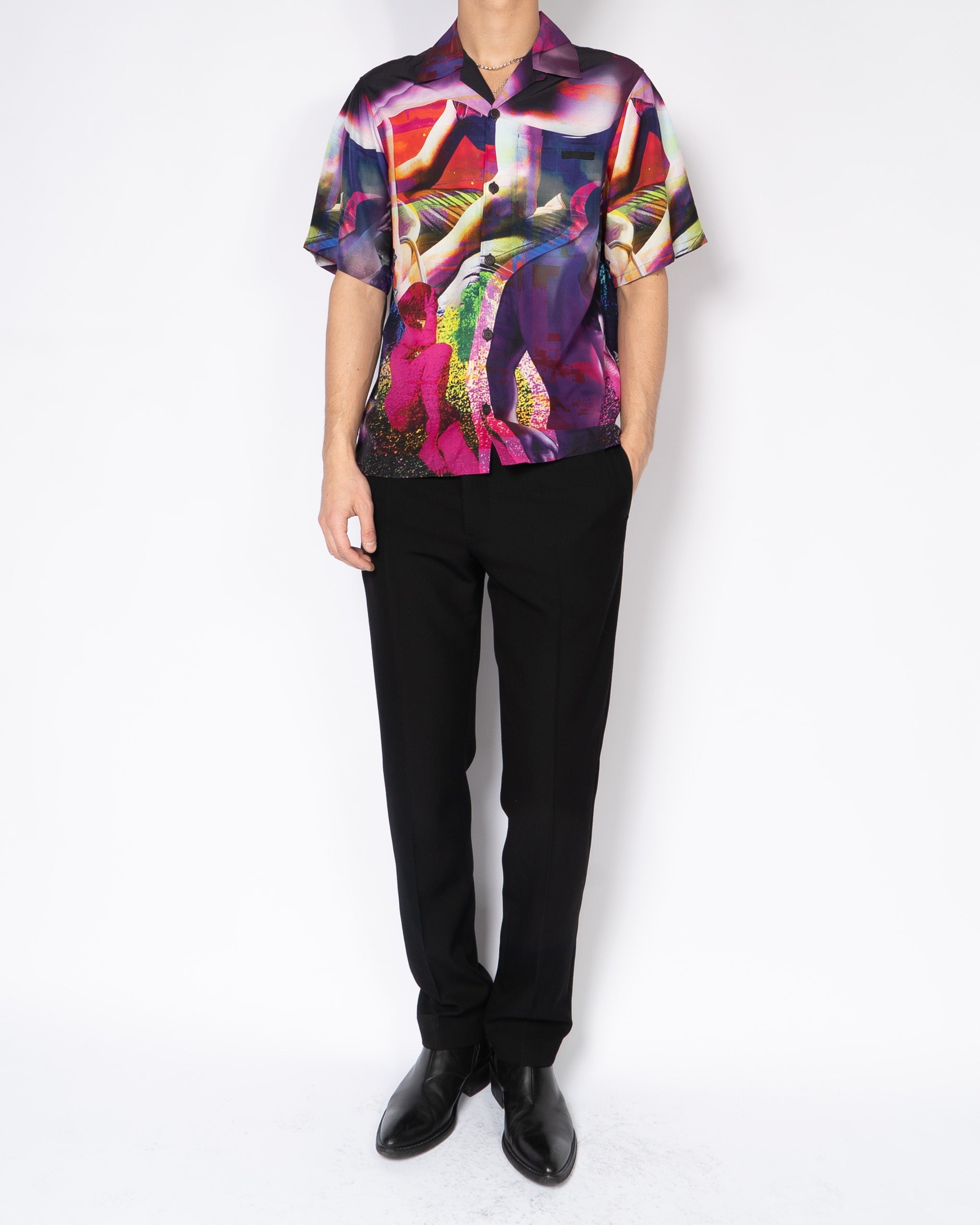 SS19 Purple Statue Print Viscose Shirt