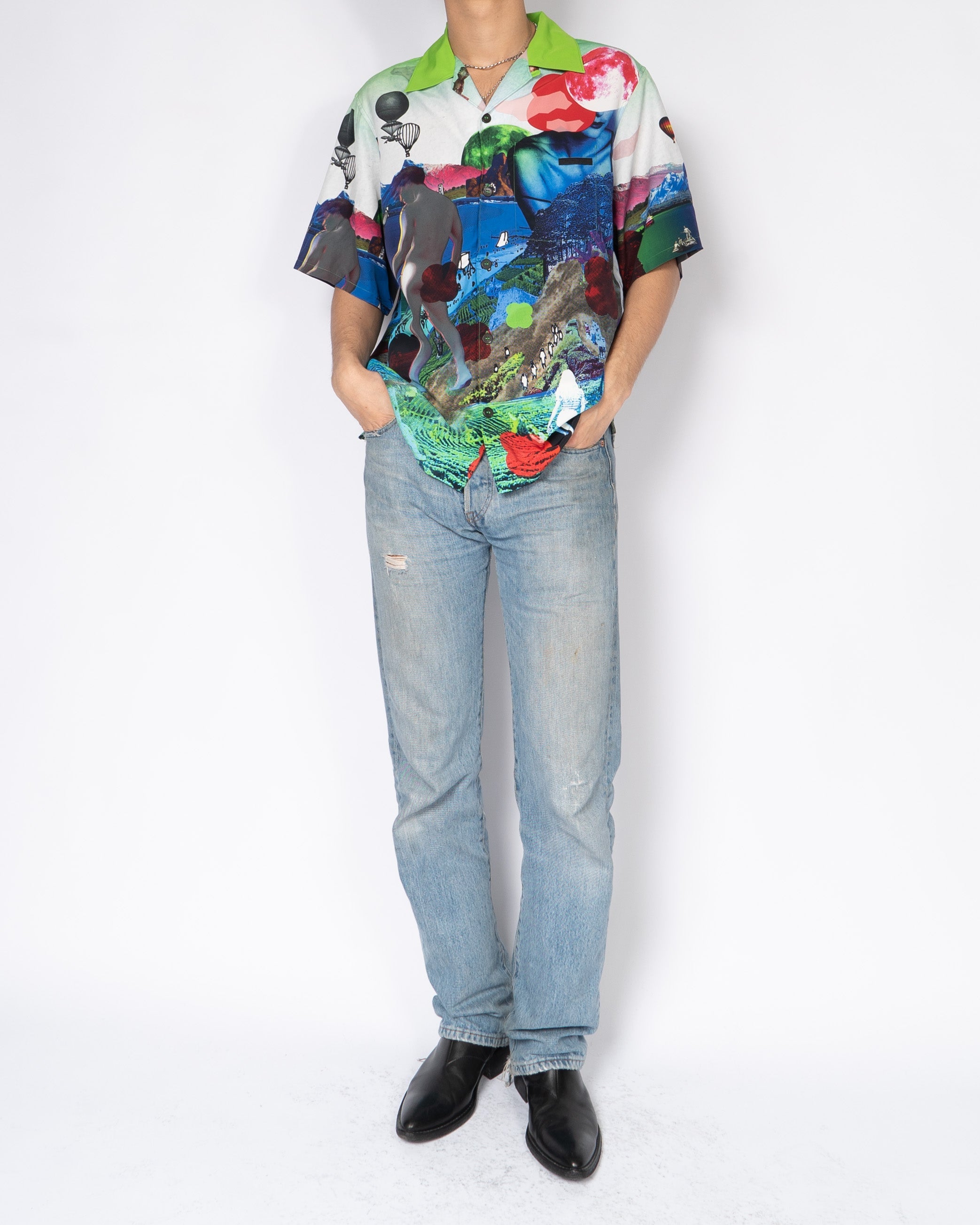 SS19 Multicolor Statue Print Viscose Shirt