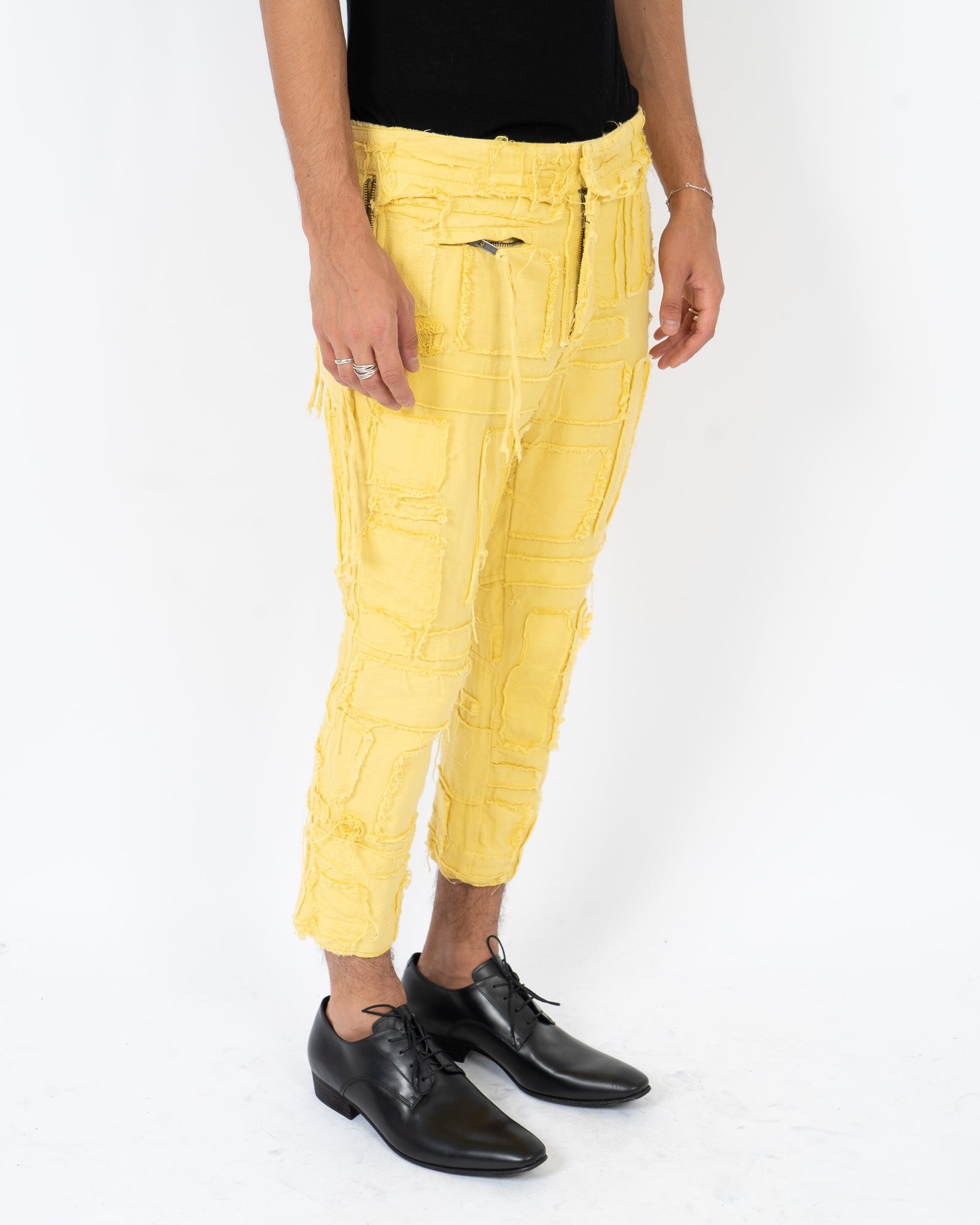 SS16 Yellow Distressed Patchwork Jogger – Backyardarchive