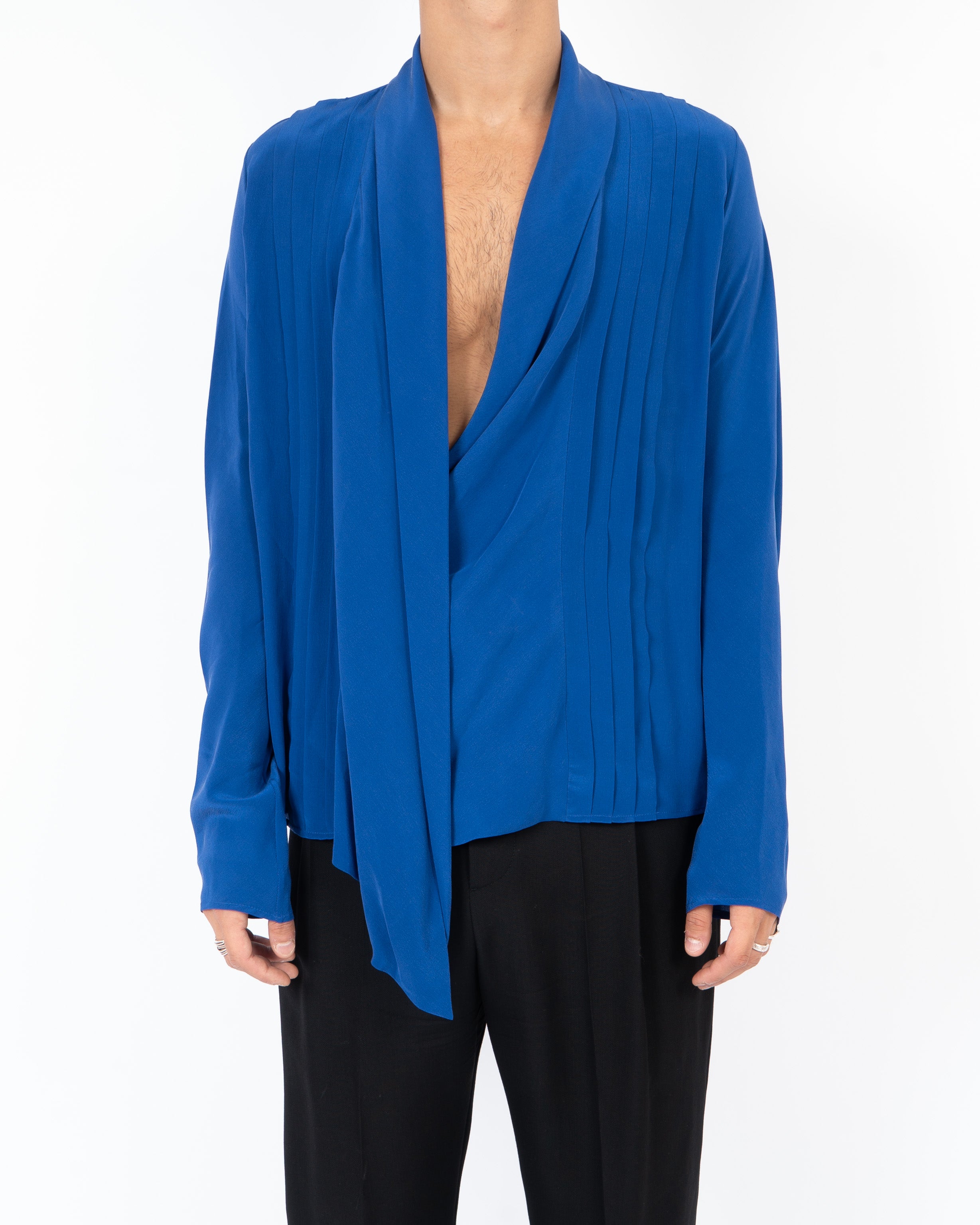 SS18 Blue Drape Silk Shirt Sample