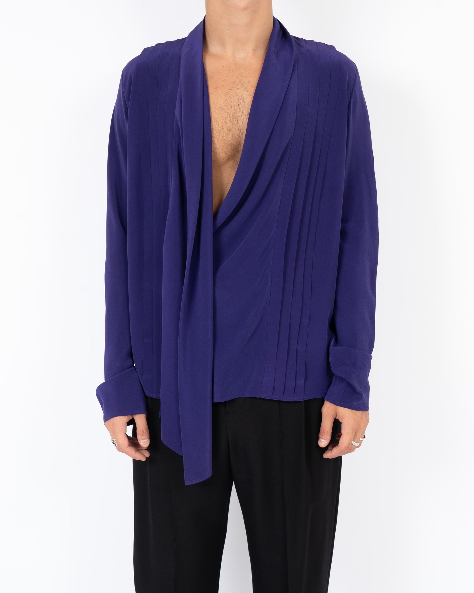 SS18 Sapphirine Purple Drape Silk Shirt Sample – Backyardarchive