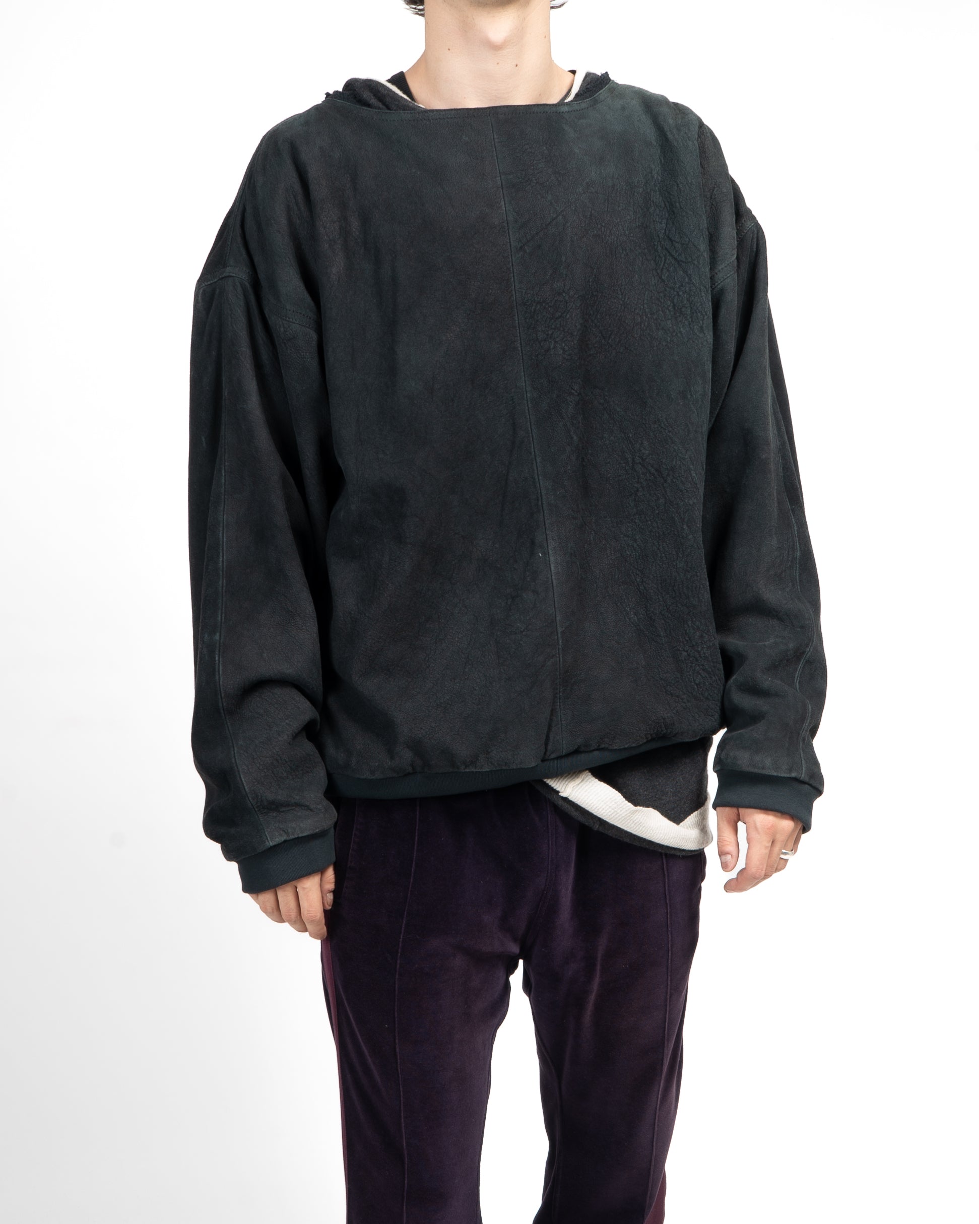 SS14 1of1 Oversized Double Layer Sweatshirt in Dark-Grey Suede