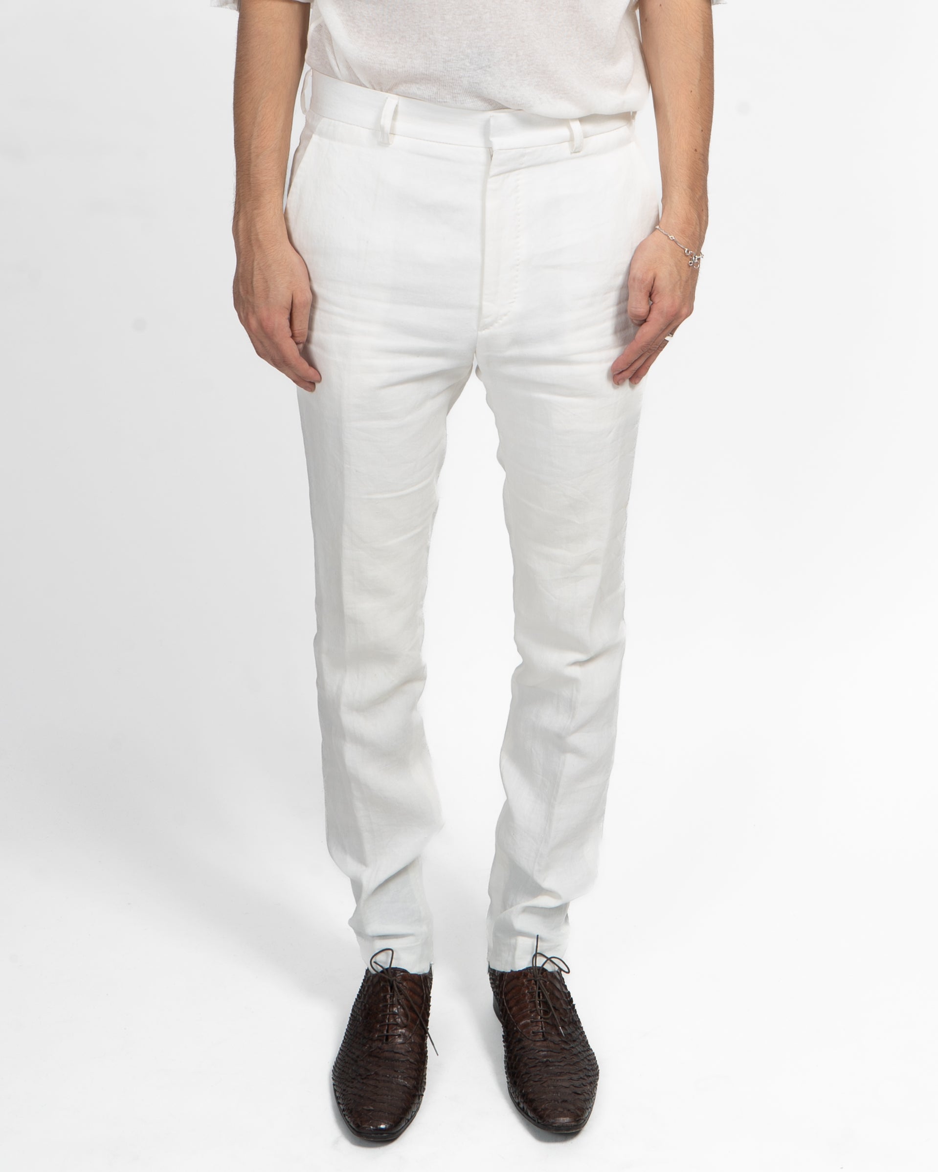 SS15 Classic Slim Trousers in White Cotton