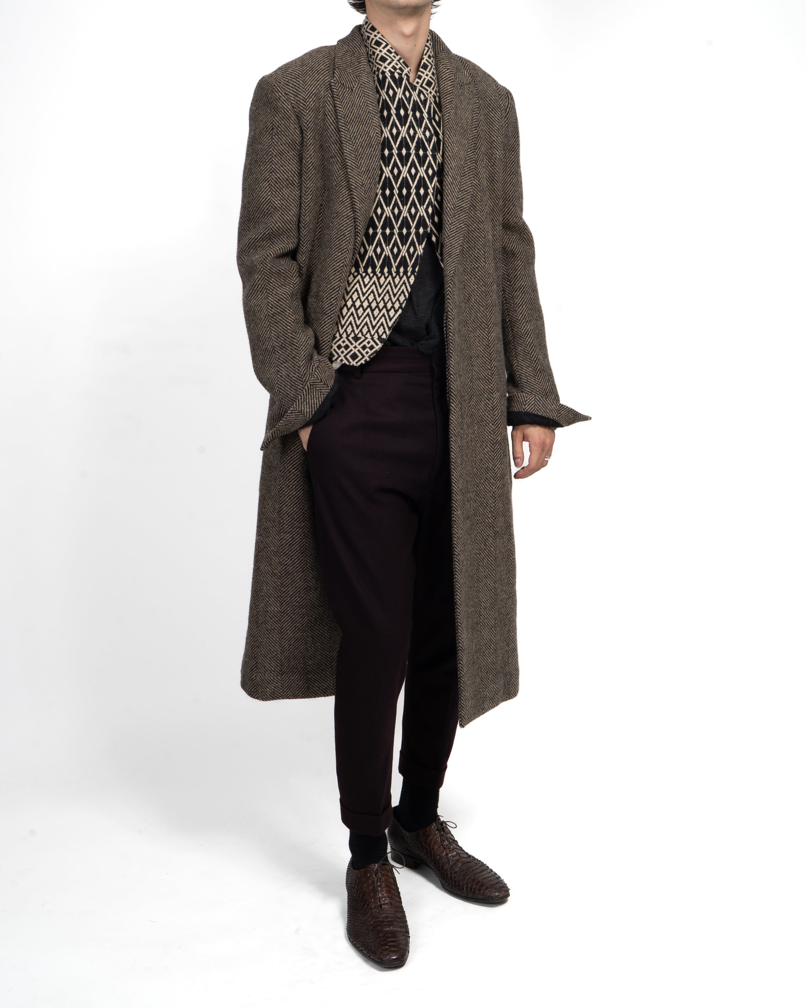 FW14 Longcoat in Camel & Black Chevron Wool