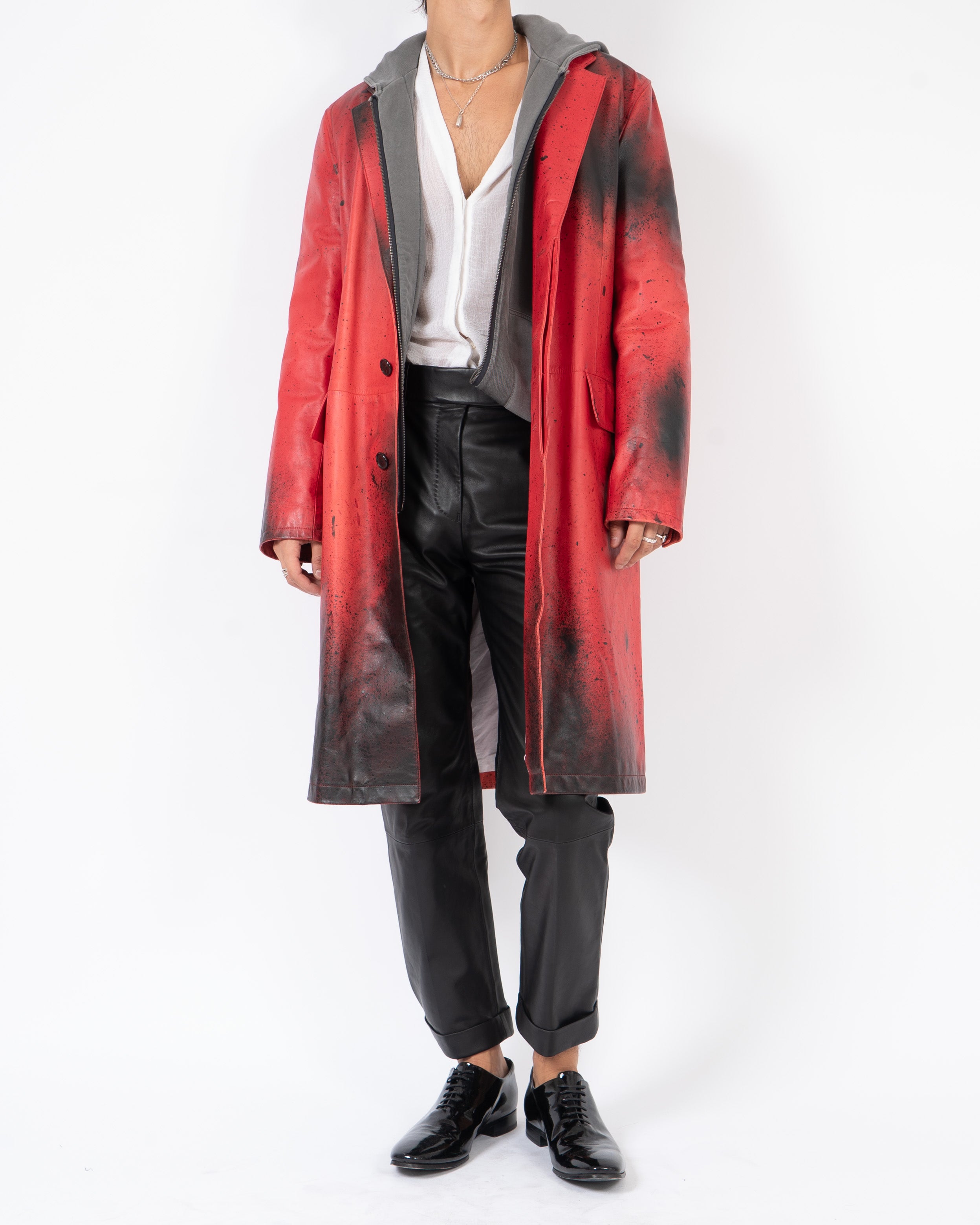 SS18 Oversized Coat in Hand Painted Red Leather